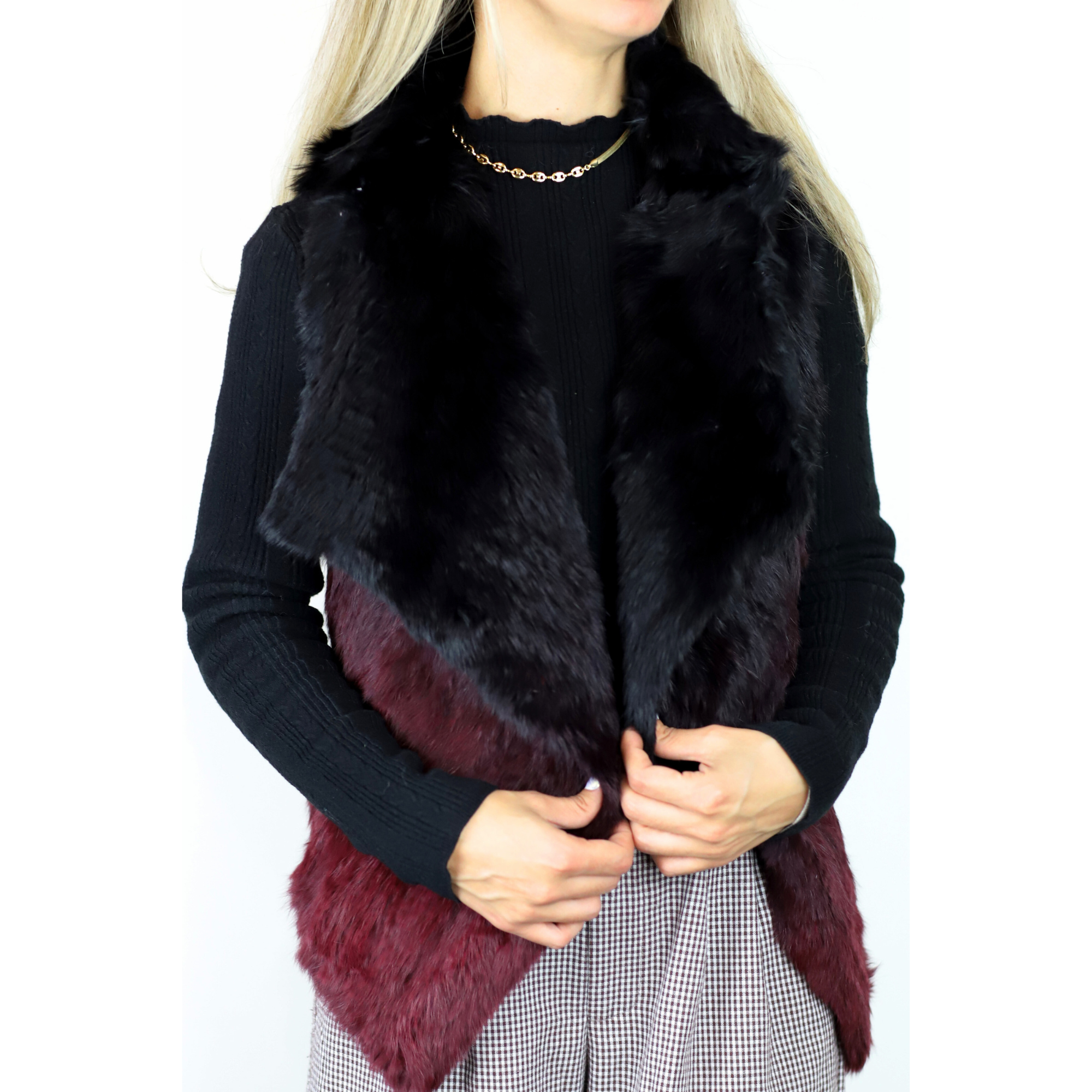 Ombre Rabbit Fur Vest Black/Wine – La Fiorentina