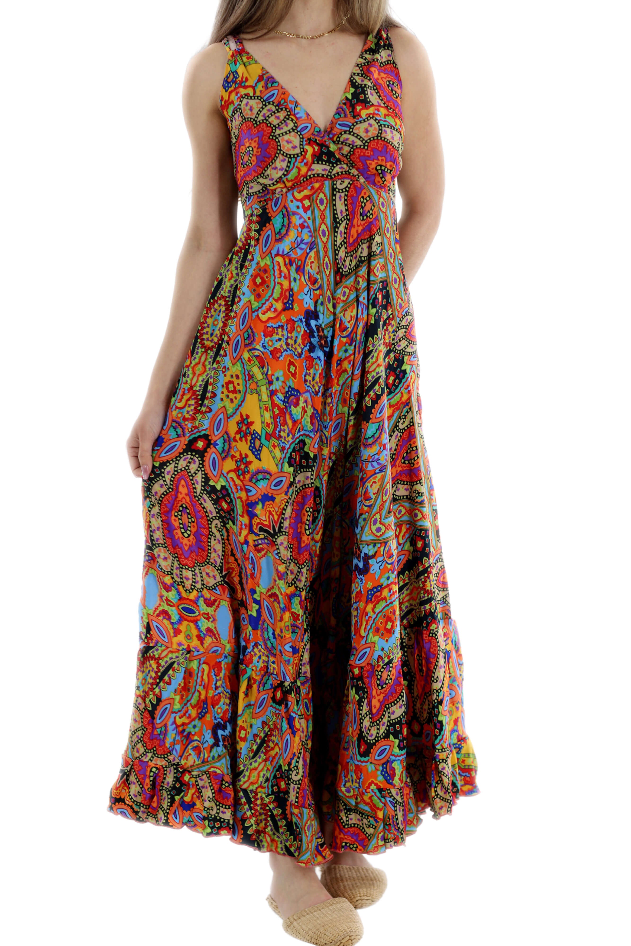 Flowy Long "Laura" 2024 Ver. V Neck Line Dress in Multi Flowy Long "Laura" 2024 Ver. V Neck Line Dress in Multi
