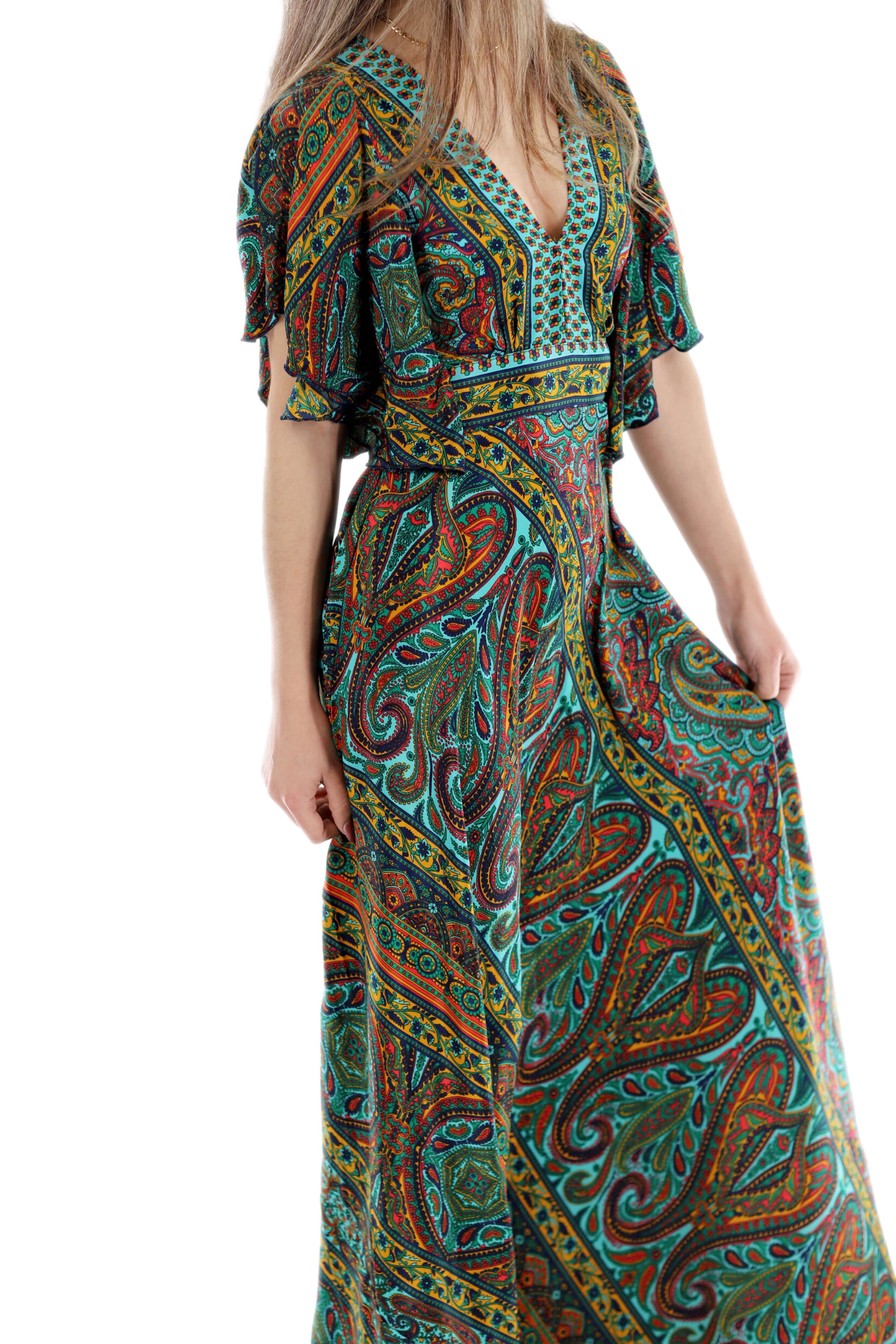 La Fiorentina Women's Paisley Floral Flutter Sleeve Maxi Dress - Green - Maxi dresses La Fiorentina Women's Paisley Floral Flutter Sleeve Maxi Dress - Green - Maxi dresses