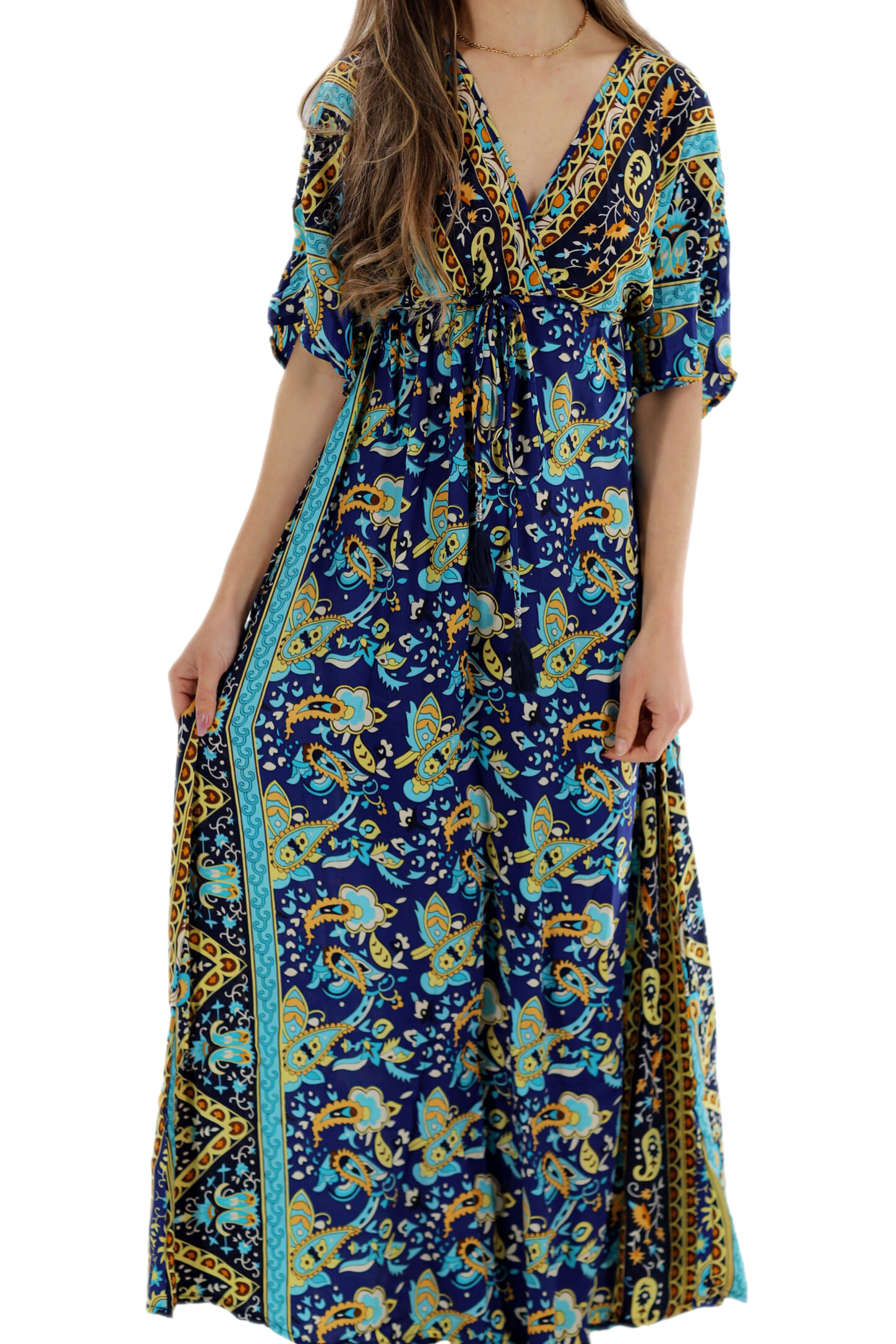 Long Flowy Floral 'Amalia' Maxi Dress in Blue Medium / Blue - Dresses - Women's Clothing & Accessories