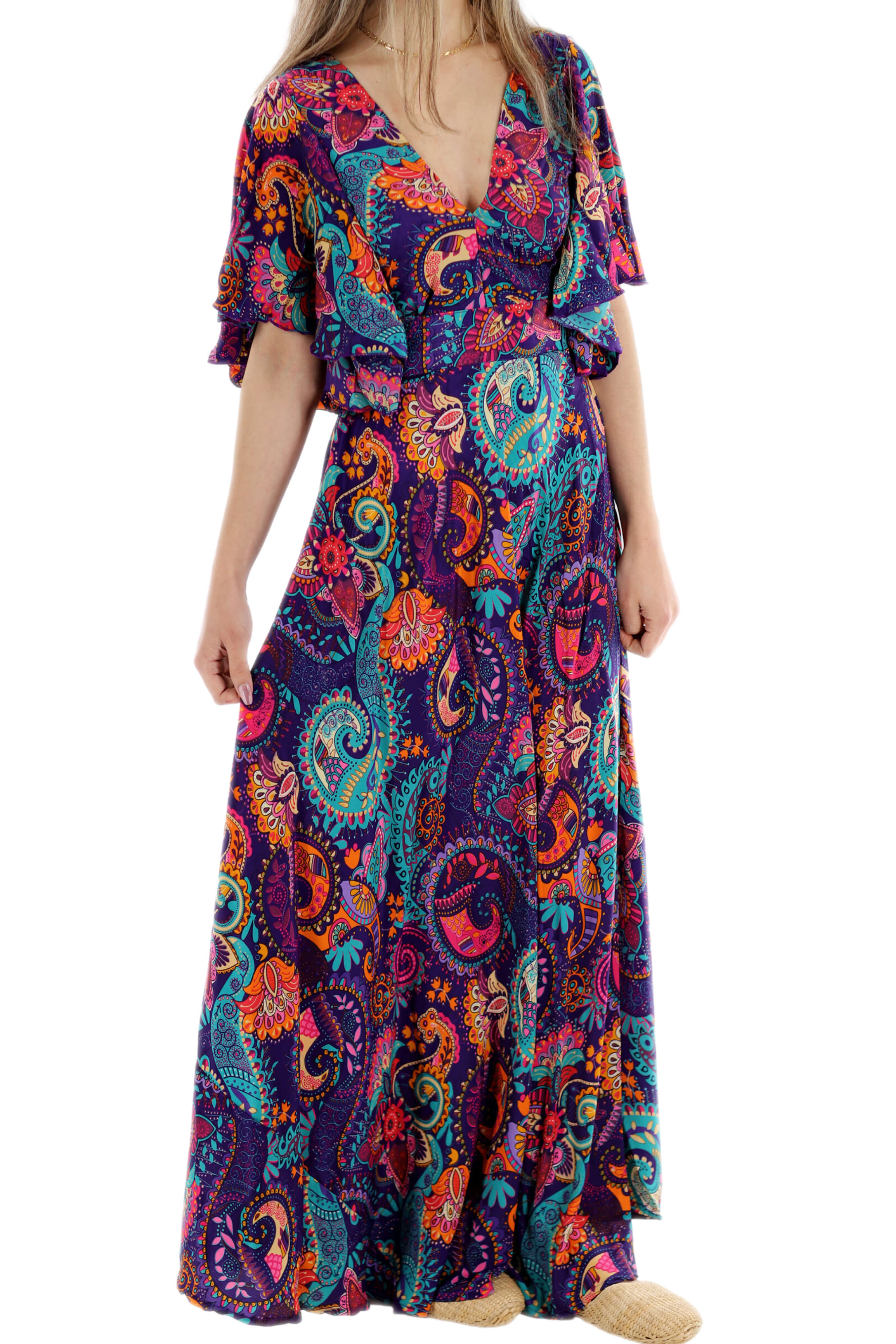 Long Flowy Floral 'Cara' Maxi Dress in Purple Small / Purple Multi - Dresses - Women's Clothing & Accessories