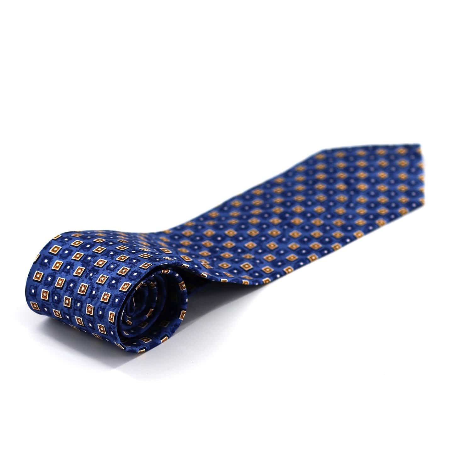 Cravate Homme Firenze – 100% Soie Italienne – Bleue Et Or Motif Angel – Longueur Classique