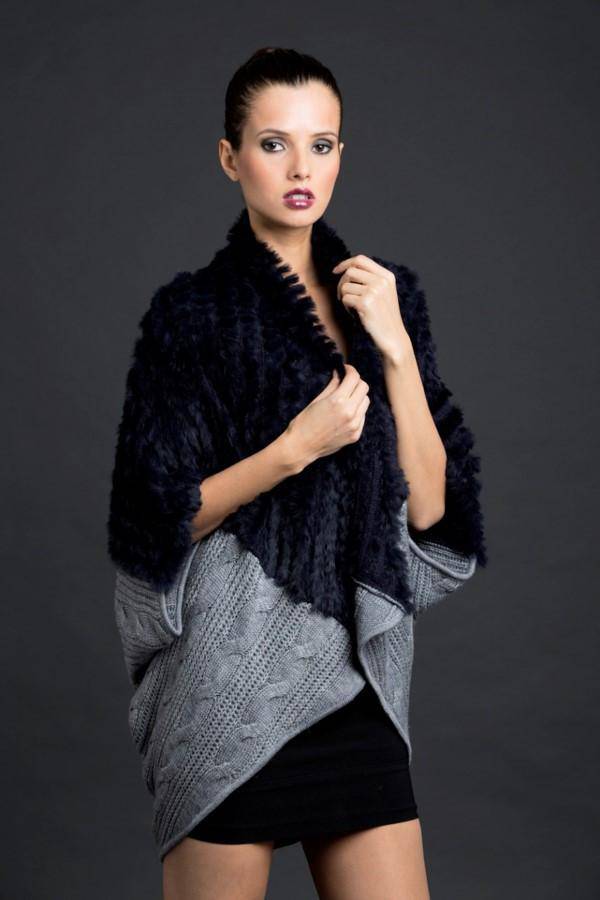 Fur Sweater - Black Knitted Fur Rex Cardigan