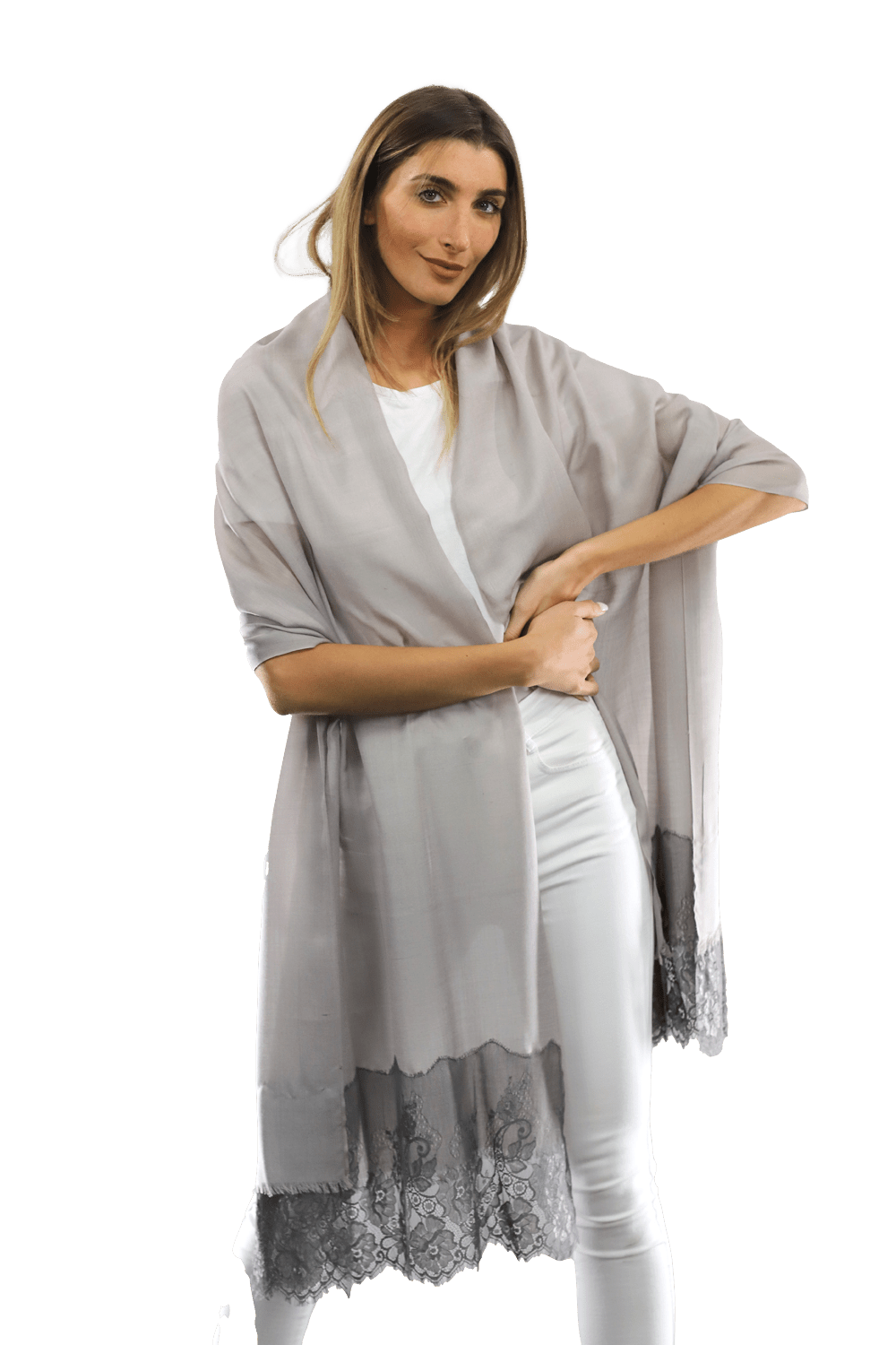 Lace Trim Scarf-Grey – La Fiorentina