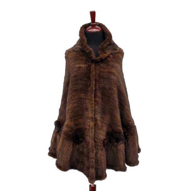 Mink Knit Poncho With Rosettes- Brown – La Fiorentina