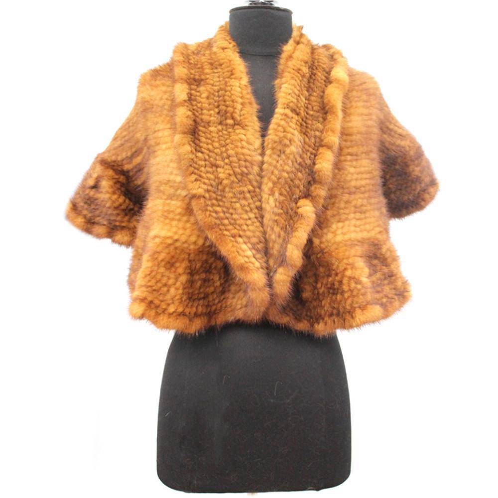La Fiorentina Whiskey Mink Muffler with Ruffles and Hook Closures