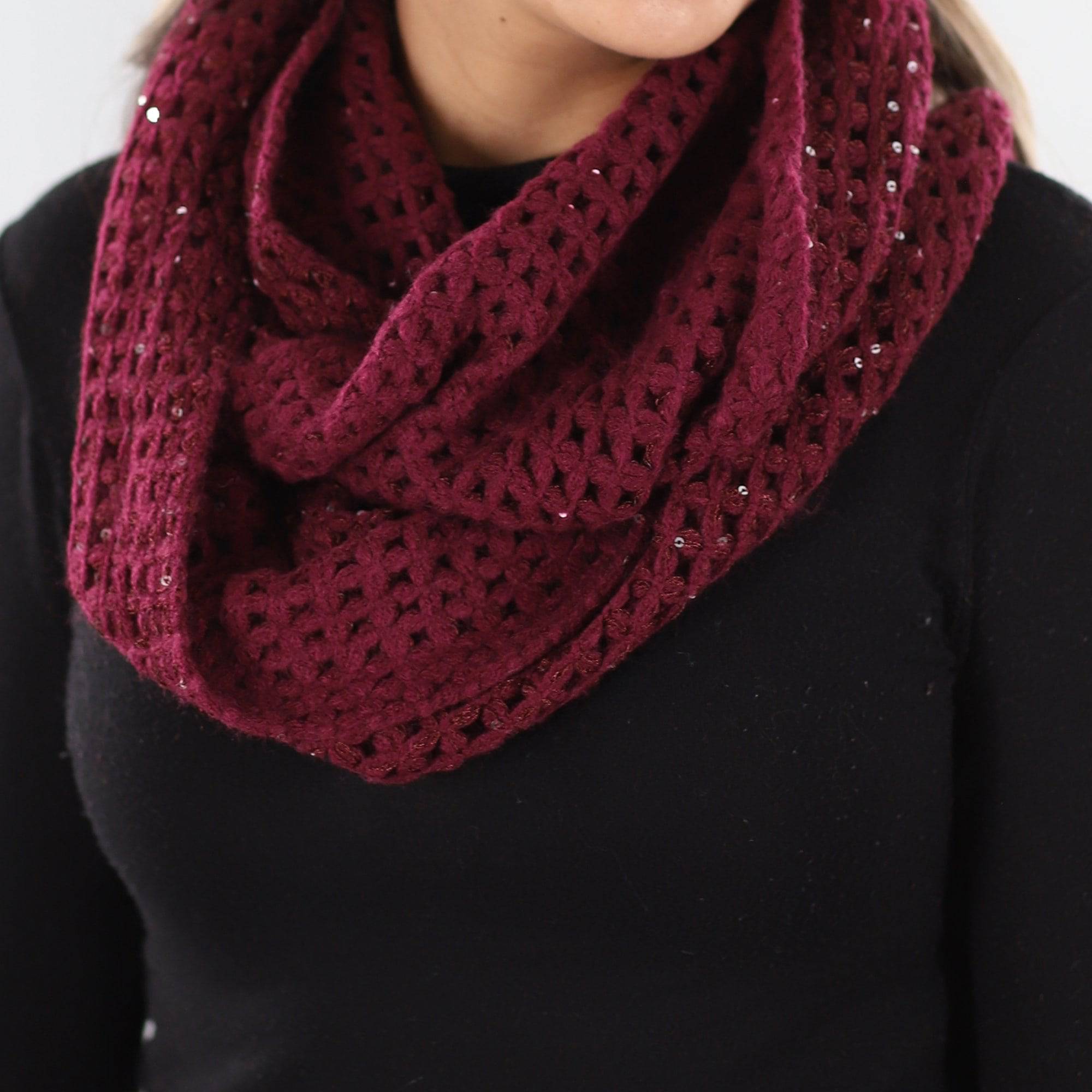Open Crochet Infinity Muffler w/ Sequins-Ruby – La Fiorentina