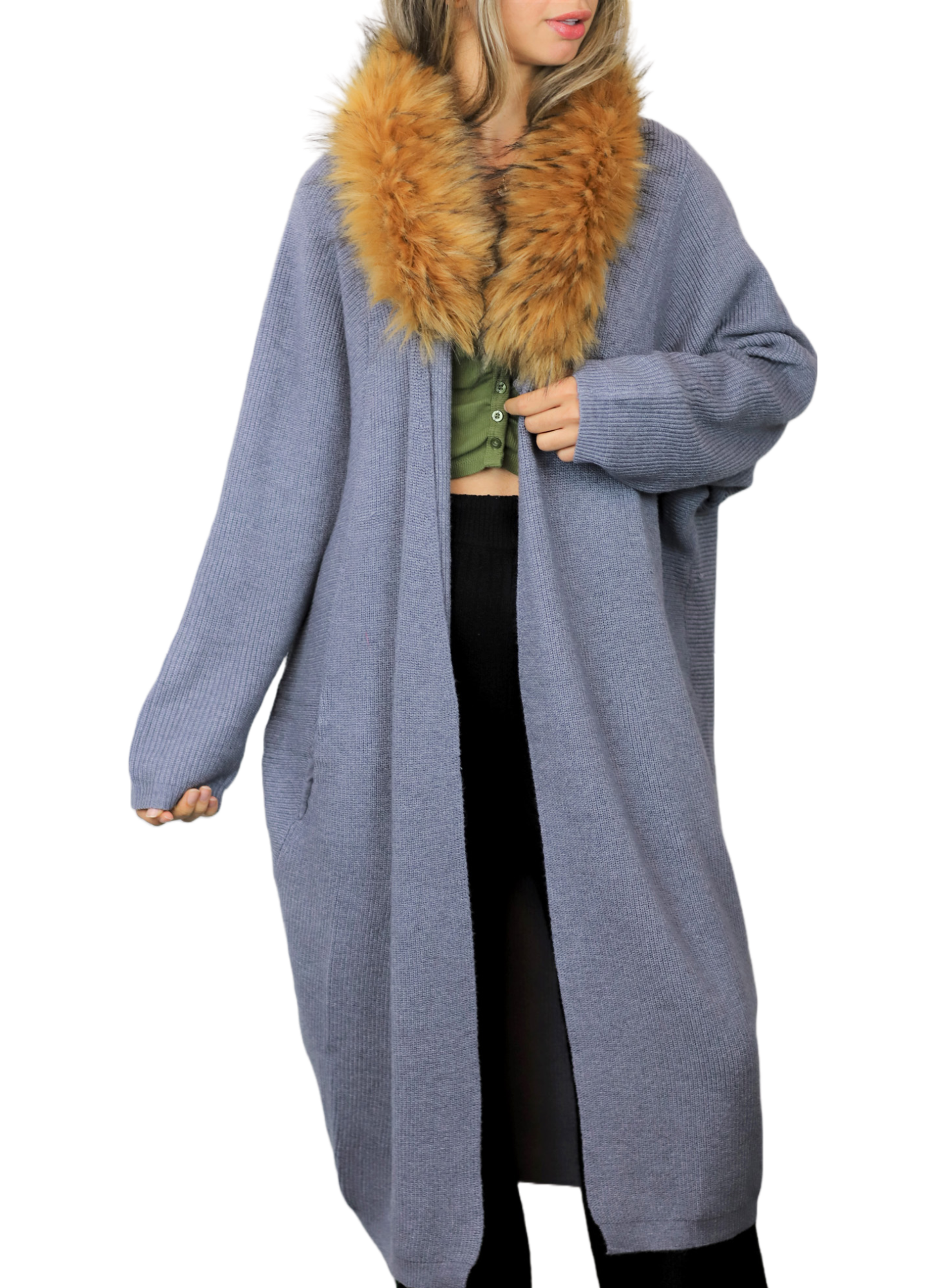 Knit Cardigan with Faux Fur Collar – La Fiorentina