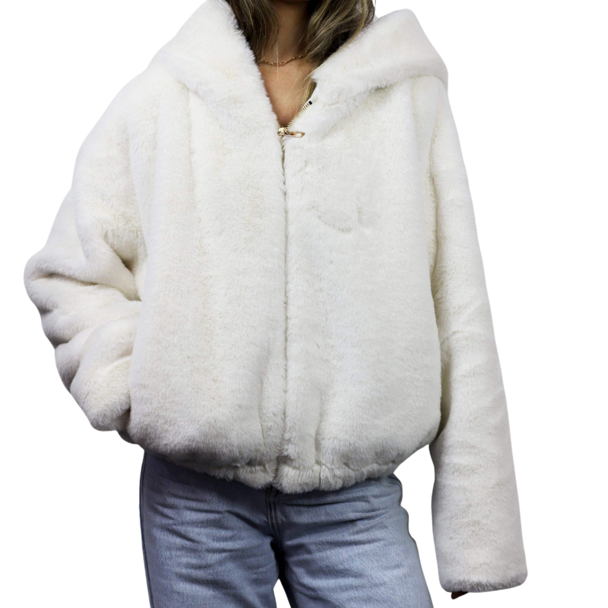 Plush Faux Fur Bomber Jacket - Ivory – La Fiorentina