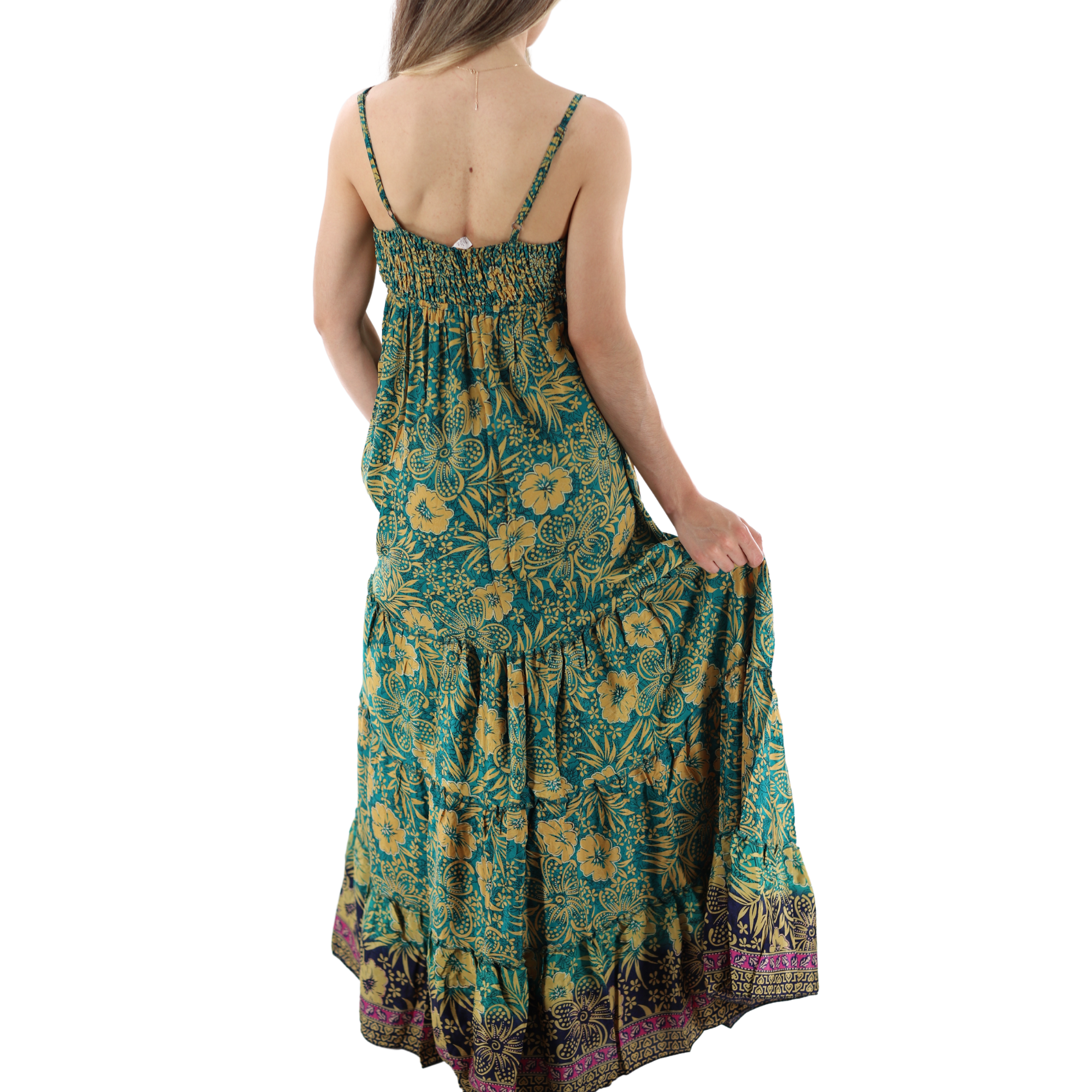 andrea maxi dress Floral 'Andrea' Maxi Dress with V-Neckline X-Large / Blue/Gold - Dresses - Women's Clothing & Accessories