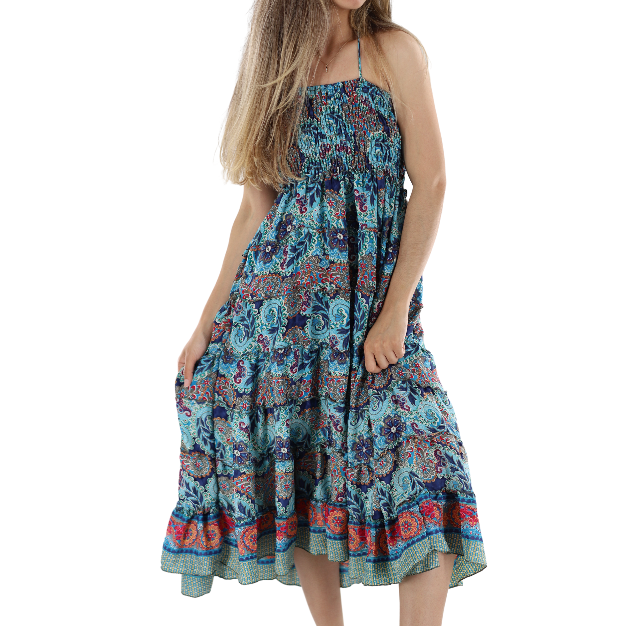 Flowy Mid Length 'Bianca' Dress with Scrunched Top Flowy Mid Length 'Bianca' Dress with Scrunched Top