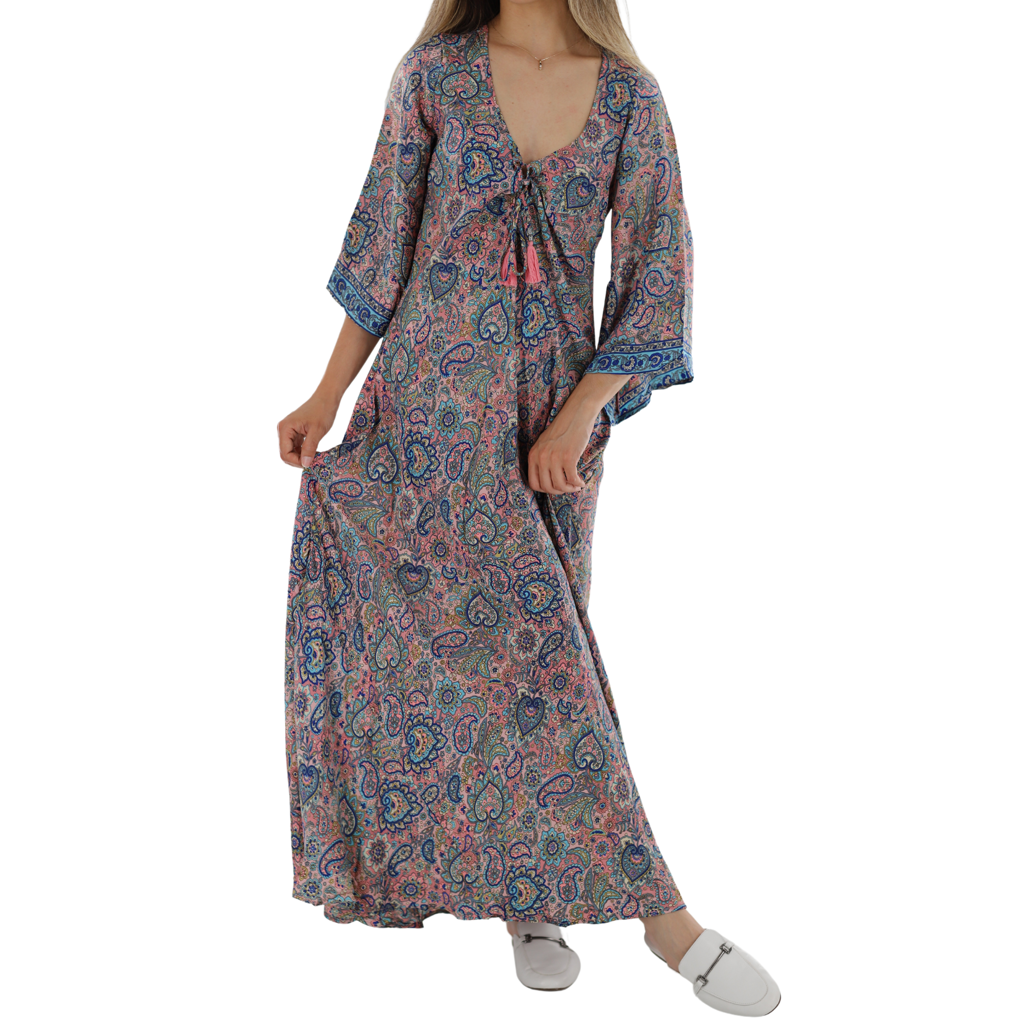 clarey floral maxi dress Long Flowy 'Carla' Medium / Light Pink/Royal Blue Lines google-exclude 75% Cotton 20 DIY Group Halloween Size:16 1/2 x 37