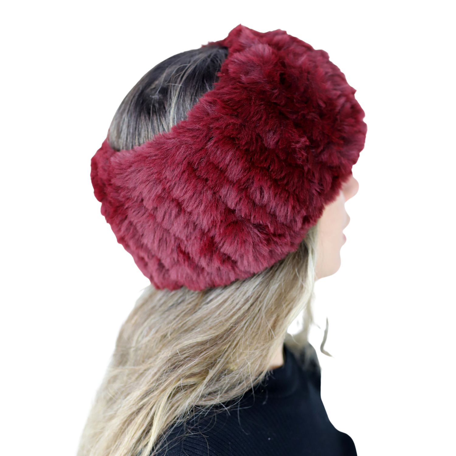 Red Rabbit Fur headband STAFFORD - Knitted Rex Rabbit Headband /Neck Warmer main image 2
