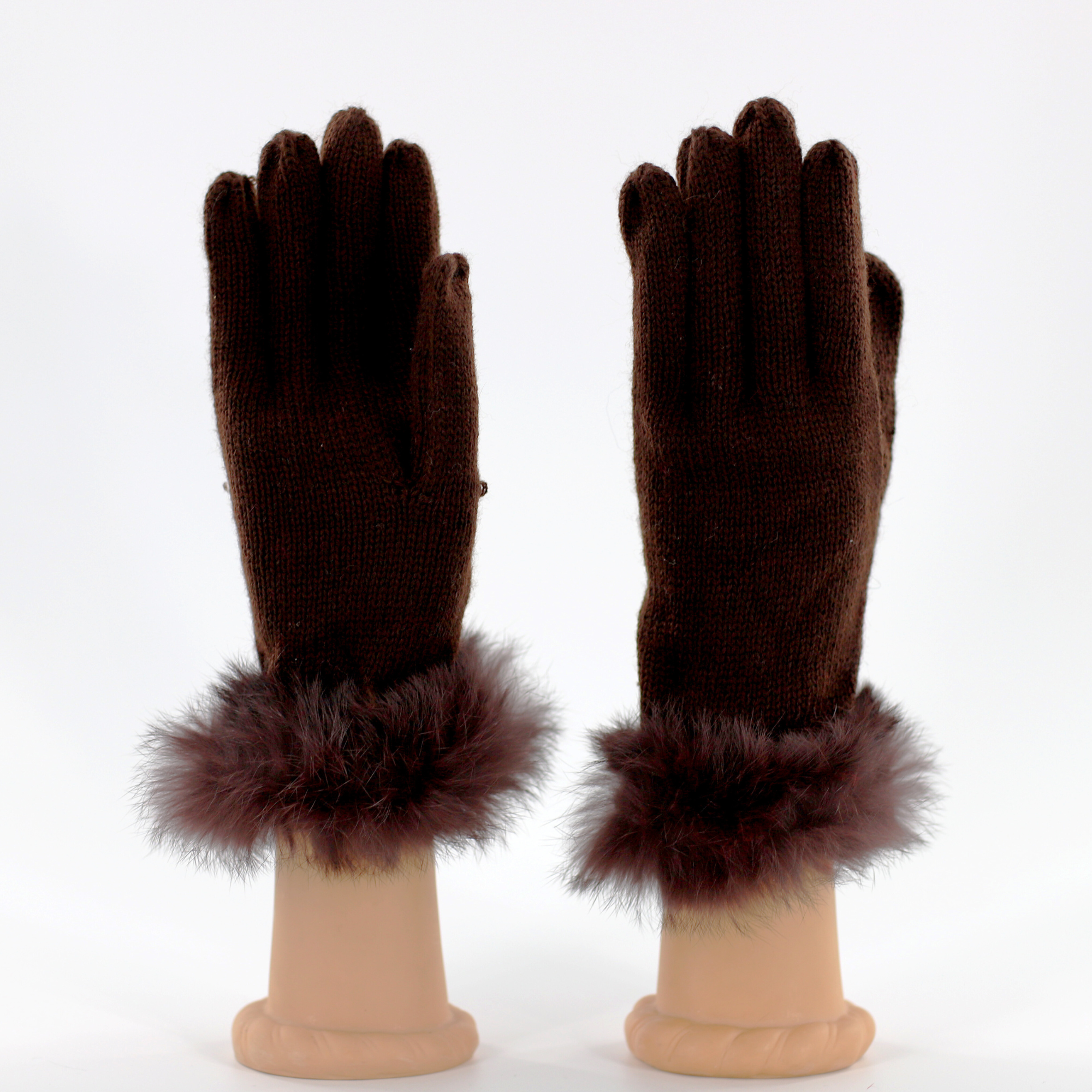 Gloves with Rabbit Fur Cuff - Brown - Gloves & Mittens - La Fiorentina 020-2511-BROWN