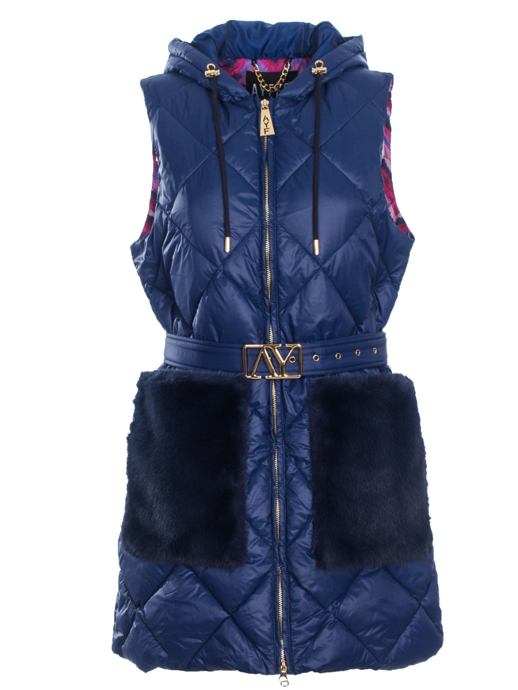 Puffer Vest with Faux Fur Pockets