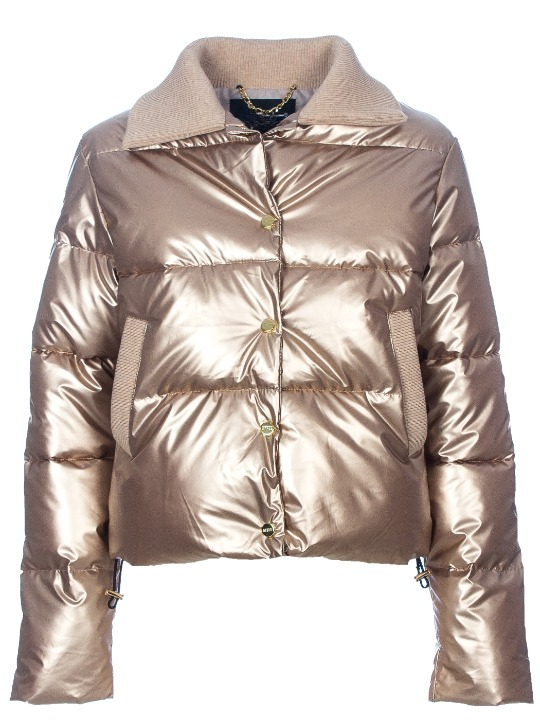 Metallic Puffer Jacket with Faux Fur Collar
