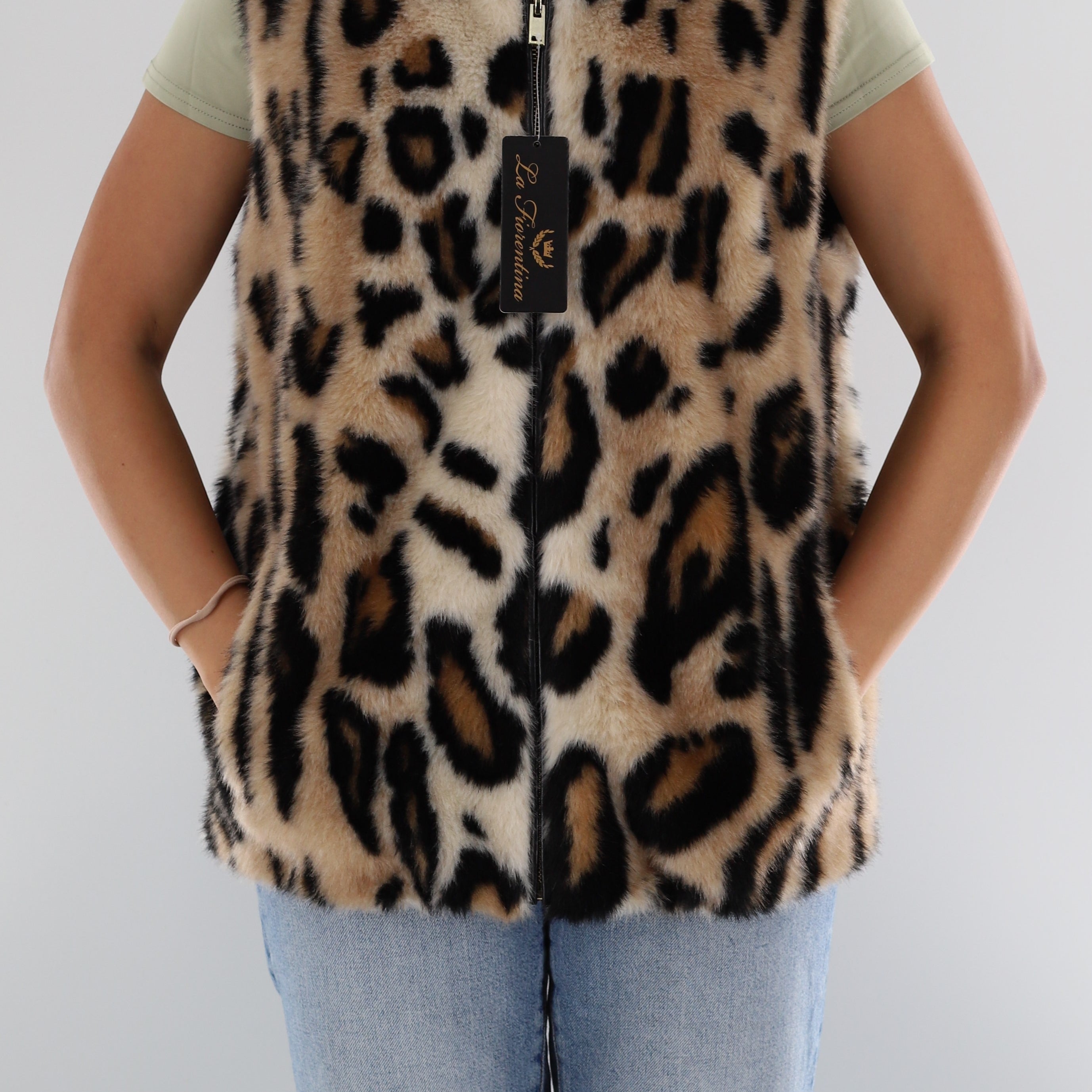 Faux Fur Animal Print Vest - Faux Fur Vest - La Fiorentina