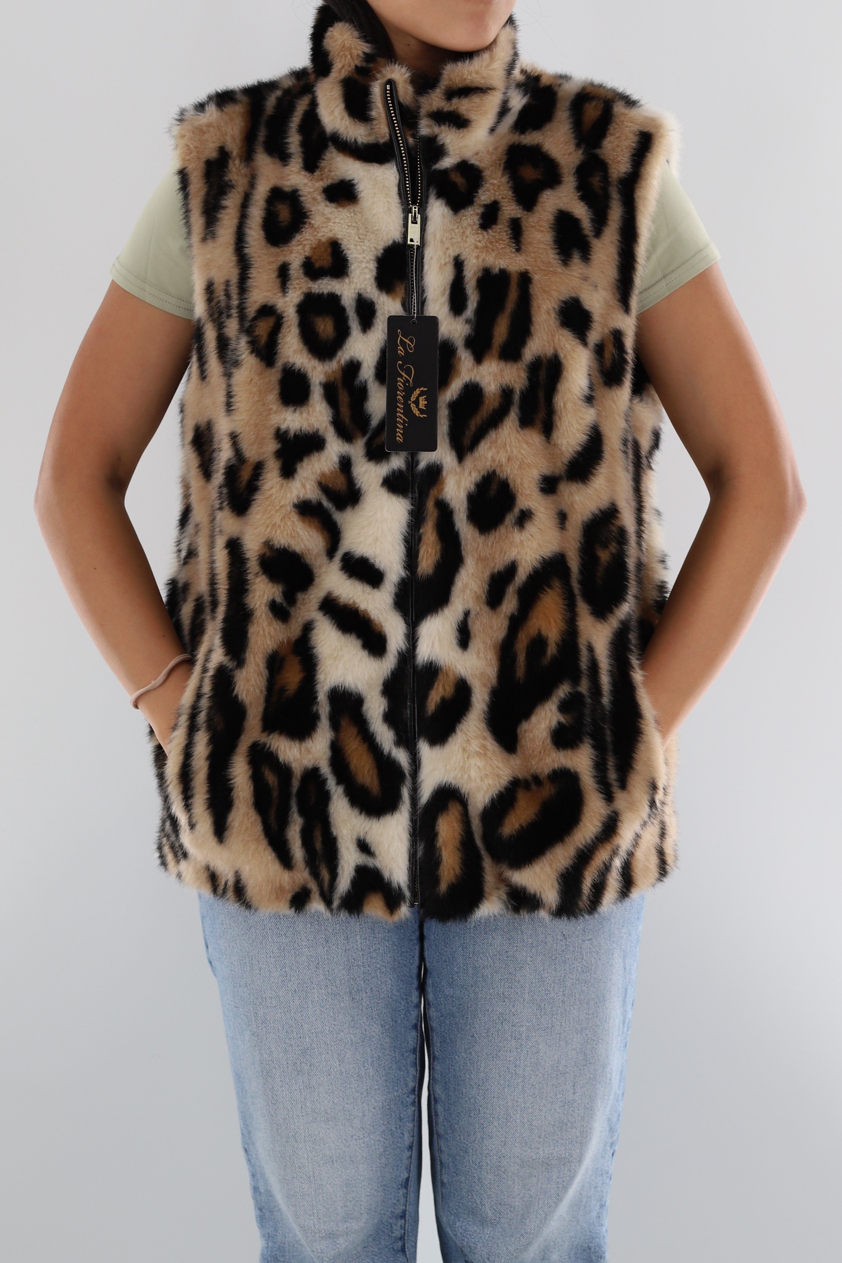 Faux Fur Animal Print Vest - Faux Fur Vest - La Fiorentina