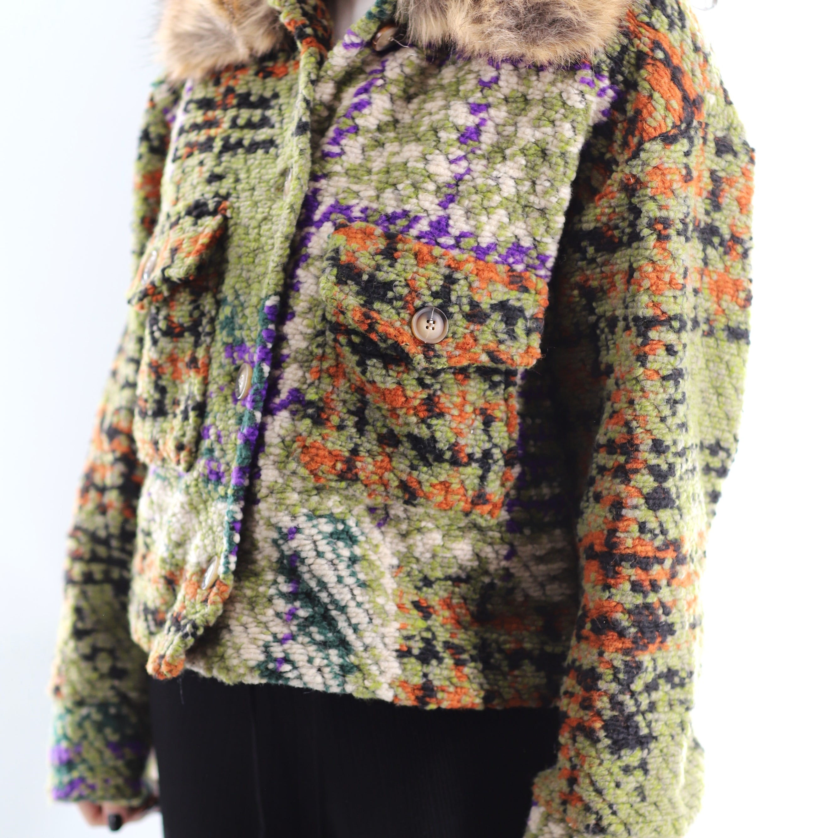 Faux Fur Trim Plaid Print Jacket