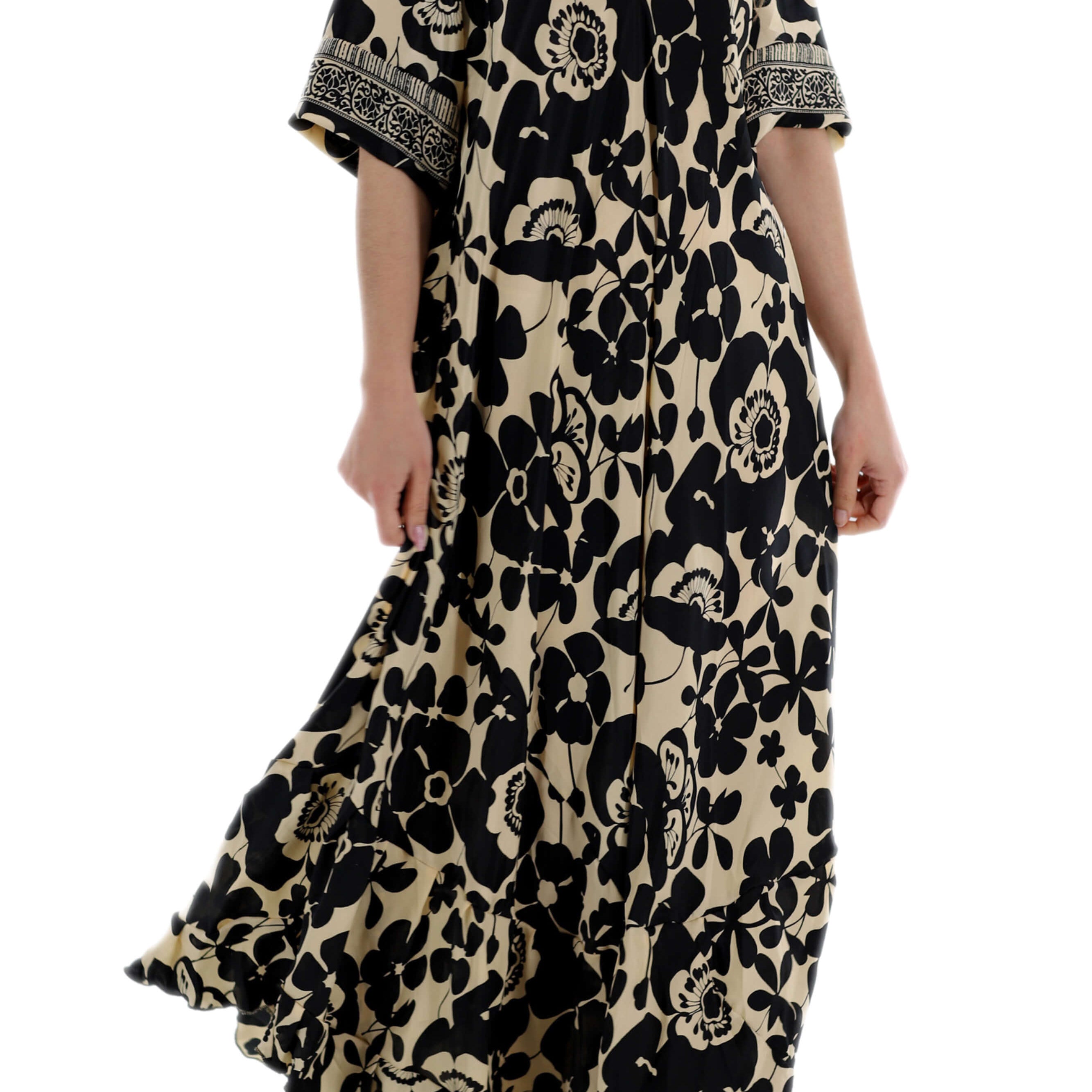 Long Flowy Floral 'Elisa' Maxi Dress in Gold