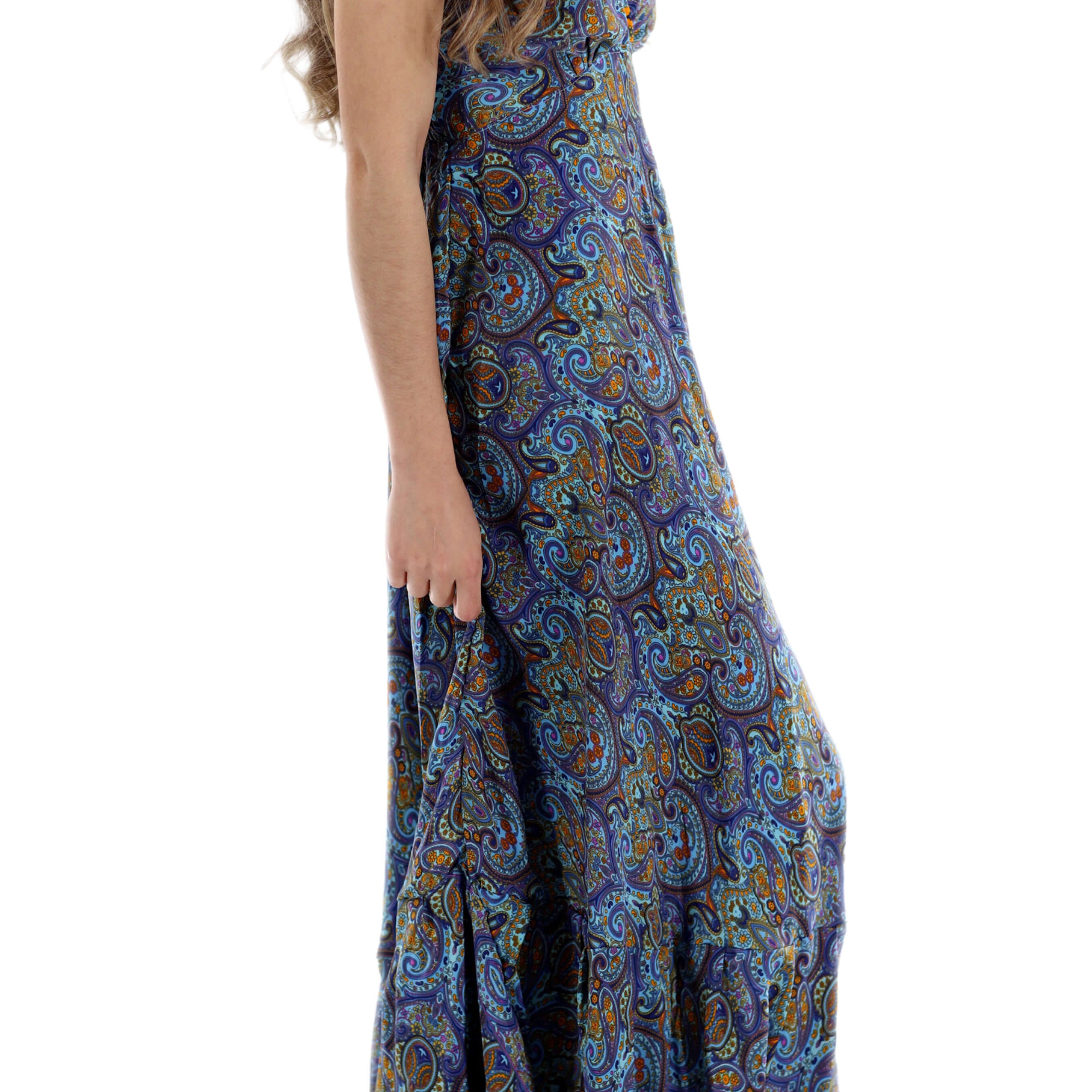Flowy Long "Laura" 2024 Ver. V Neck Line Dress in Blue