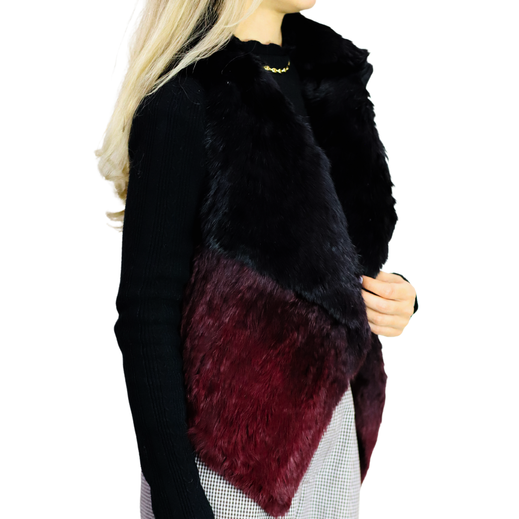 Ombre Rabbit Fur Vest - Black/Wine - Fur Vest - La Fiorentina 14JS2011-BLACKWINE