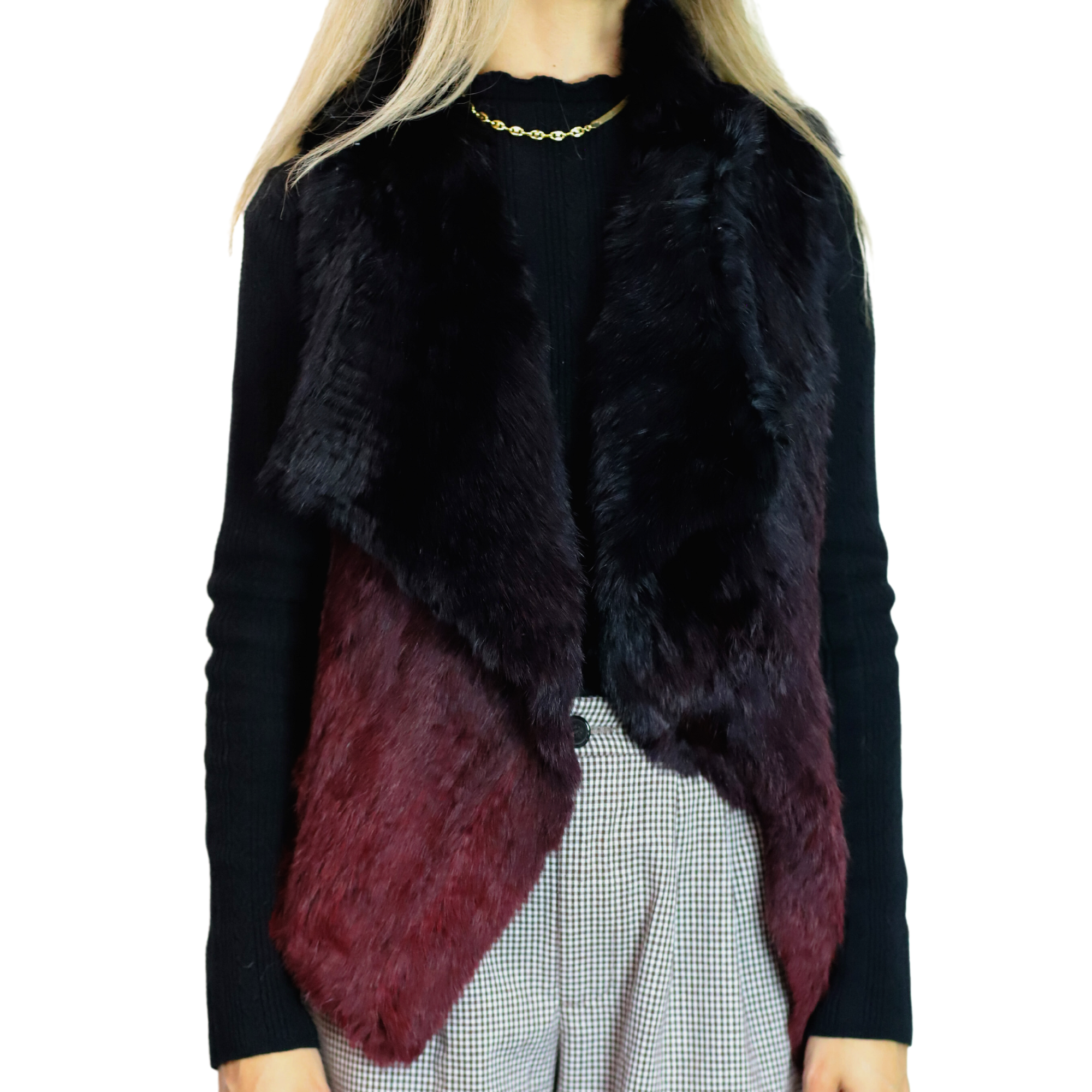 Ombre Rabbit Fur Vest - Black/Wine - Fur Vest - La Fiorentina 14JS2011-BLACKWINE