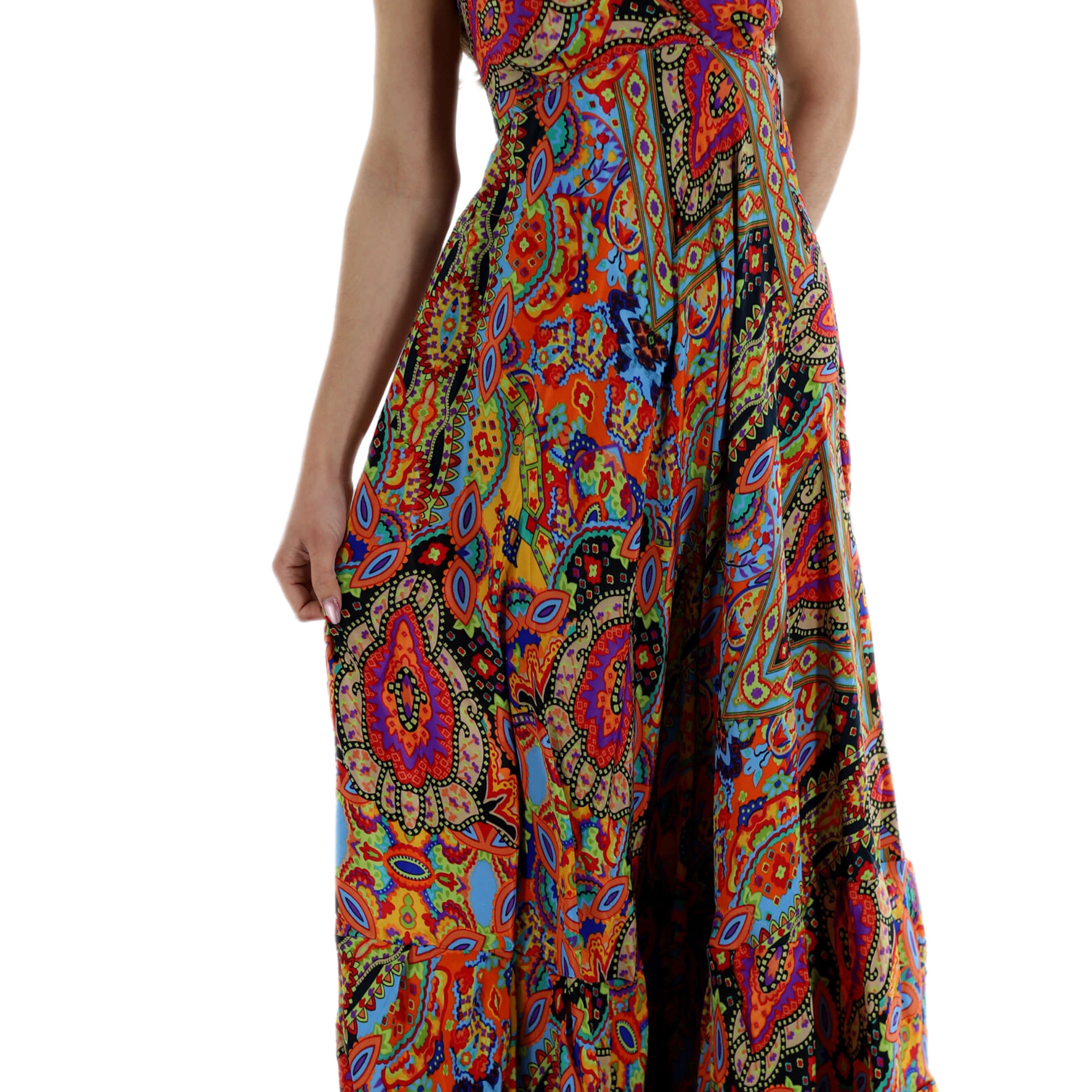 Flowy Long "Laura" 2024 Ver. V Neck Line Dress in Multi