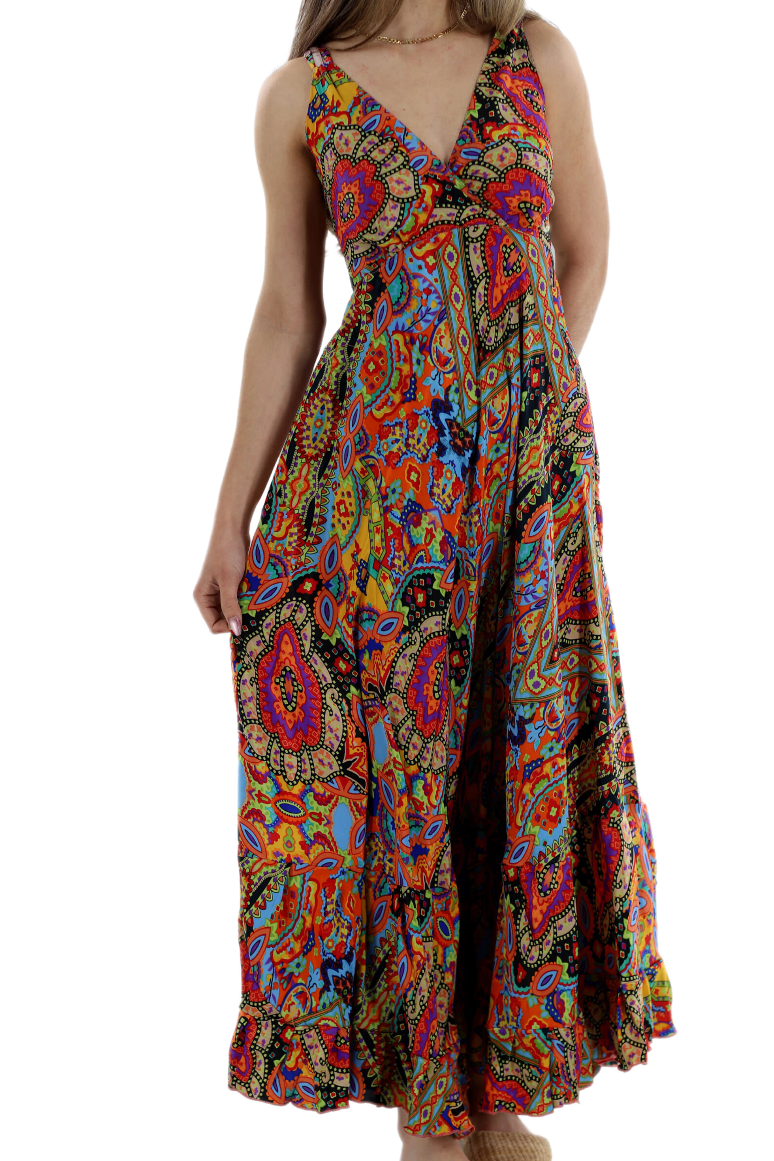 Flowy Long "Laura" 2024 Ver. V Neck Line Dress in Multi
