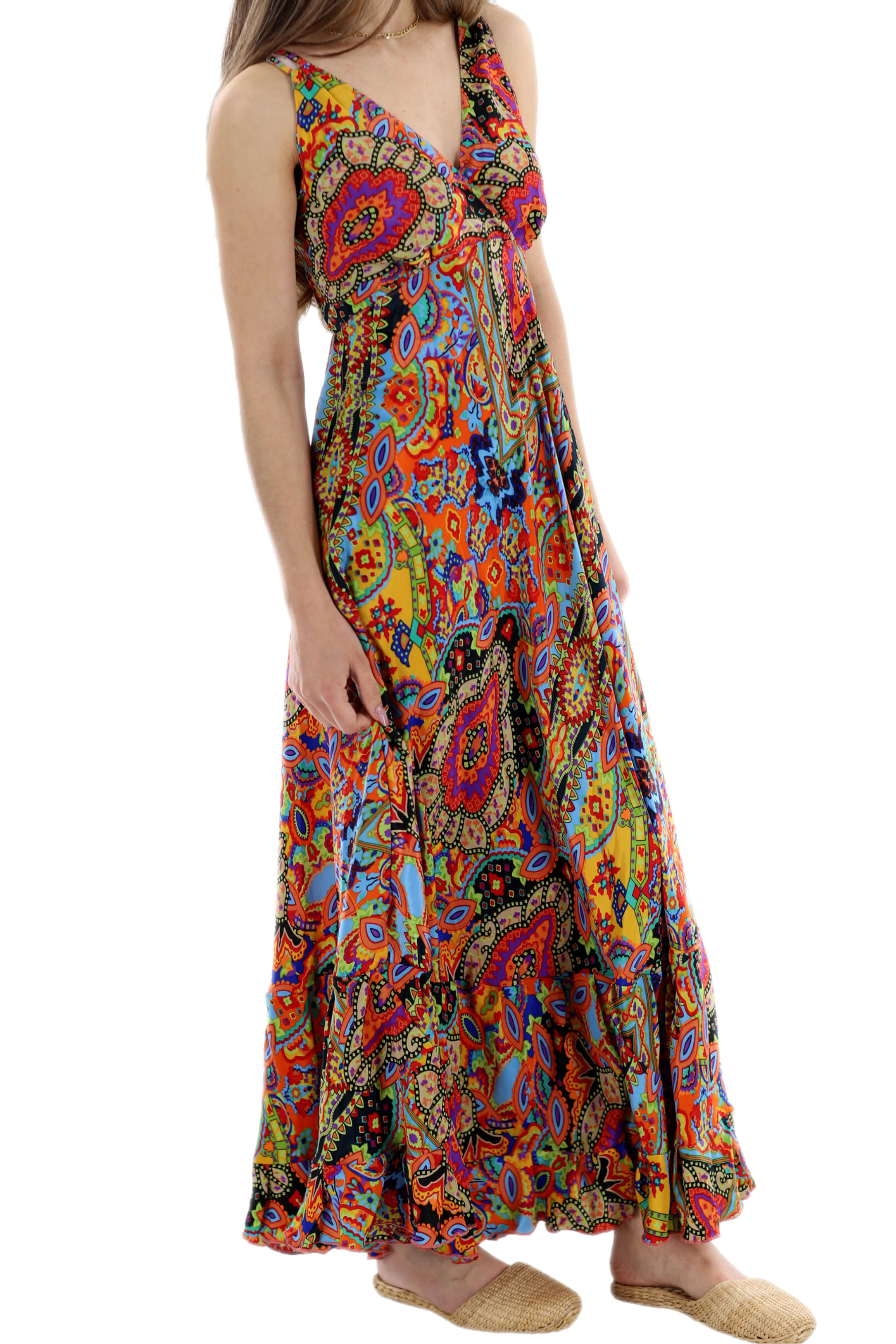 Flowy Long "Laura" 2024 Ver. V Neck Line Dress in Multi