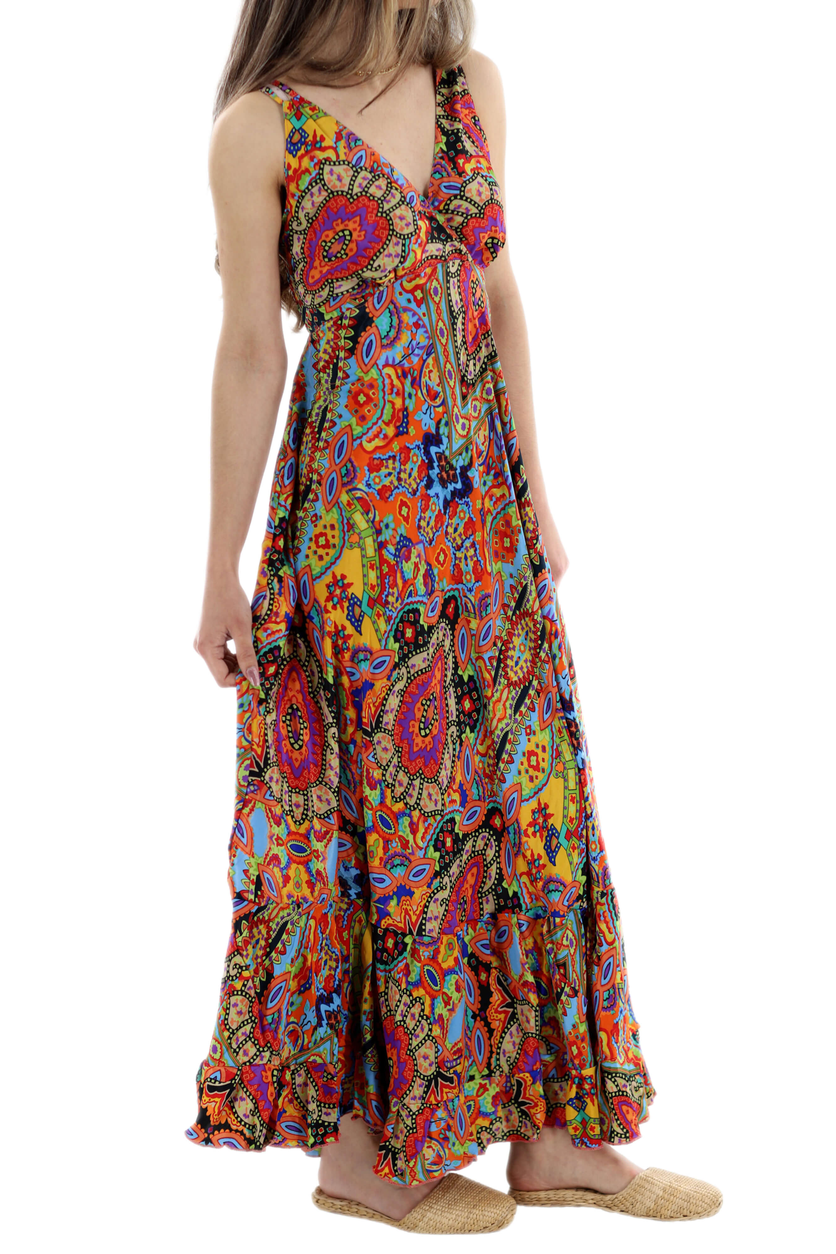 Flowy Long "Laura" 2024 Ver. V Neck Line Dress in Multi