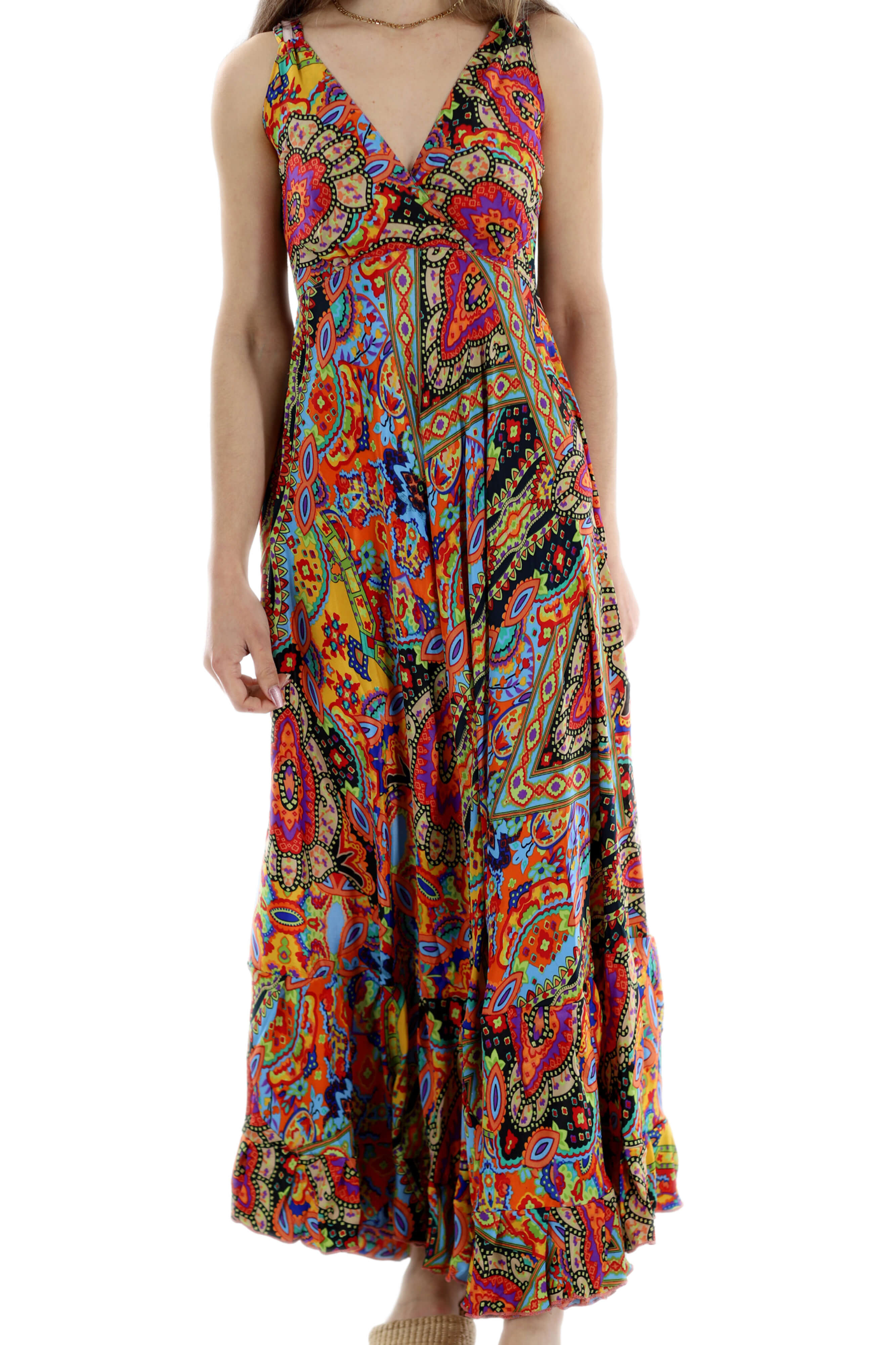Flowy Long "Laura" 2024 Ver. V Neck Line Dress in Multi