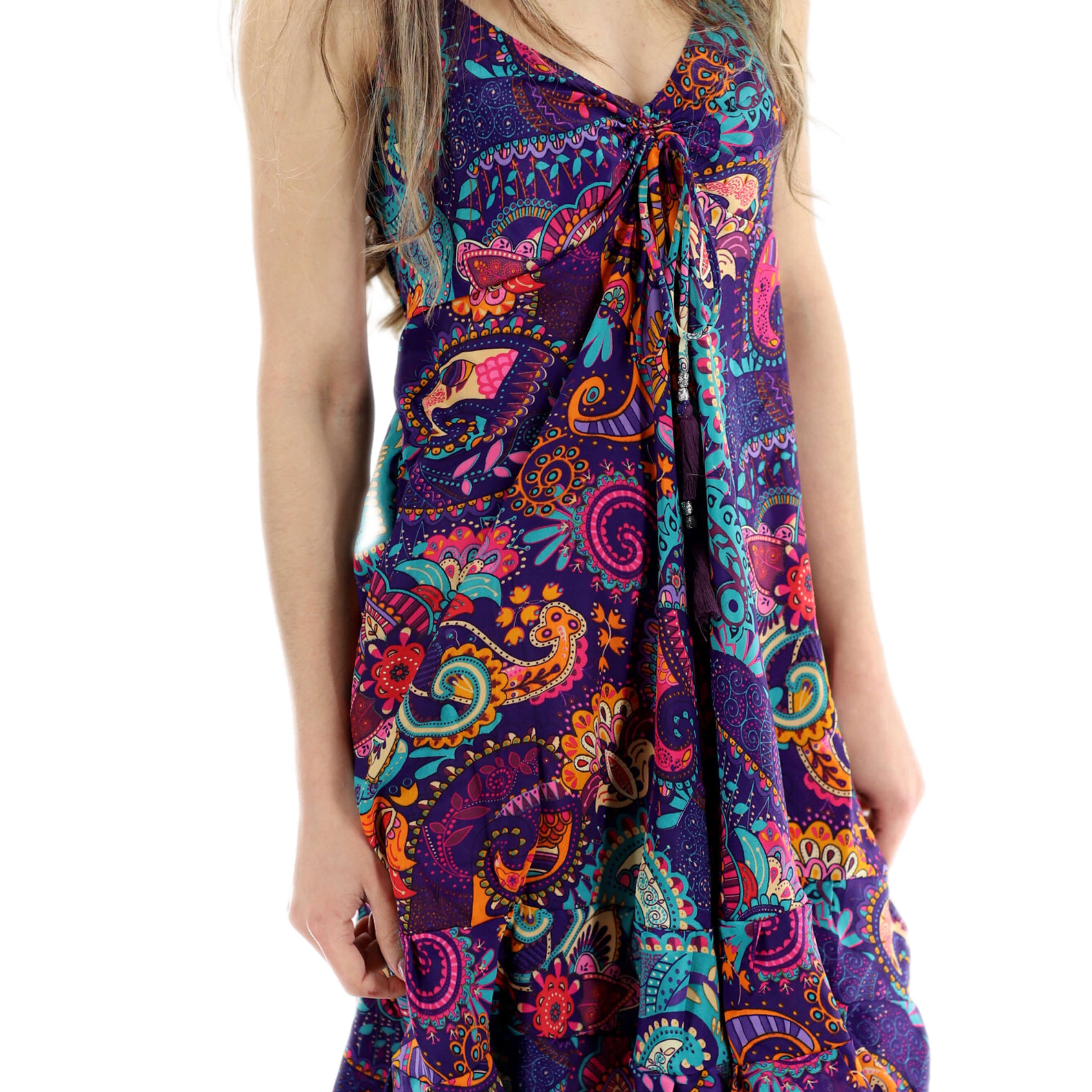 Flowy Floral "Daniela" Above knee dress in Purple Multi