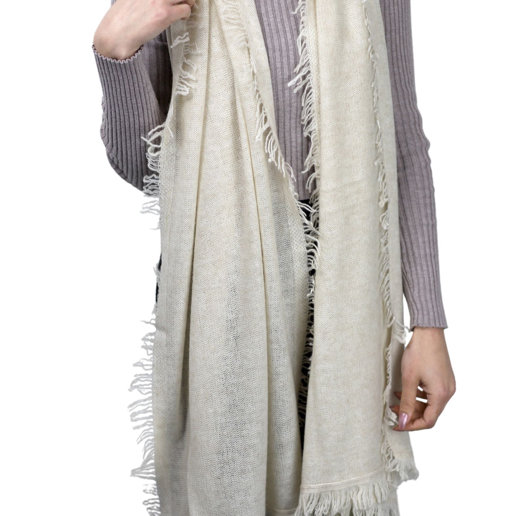 Cashmere Blend Scarf with Fringe Beige - One Size (26 x 80 inches) - Scarf - La Fiorentina 1810015B