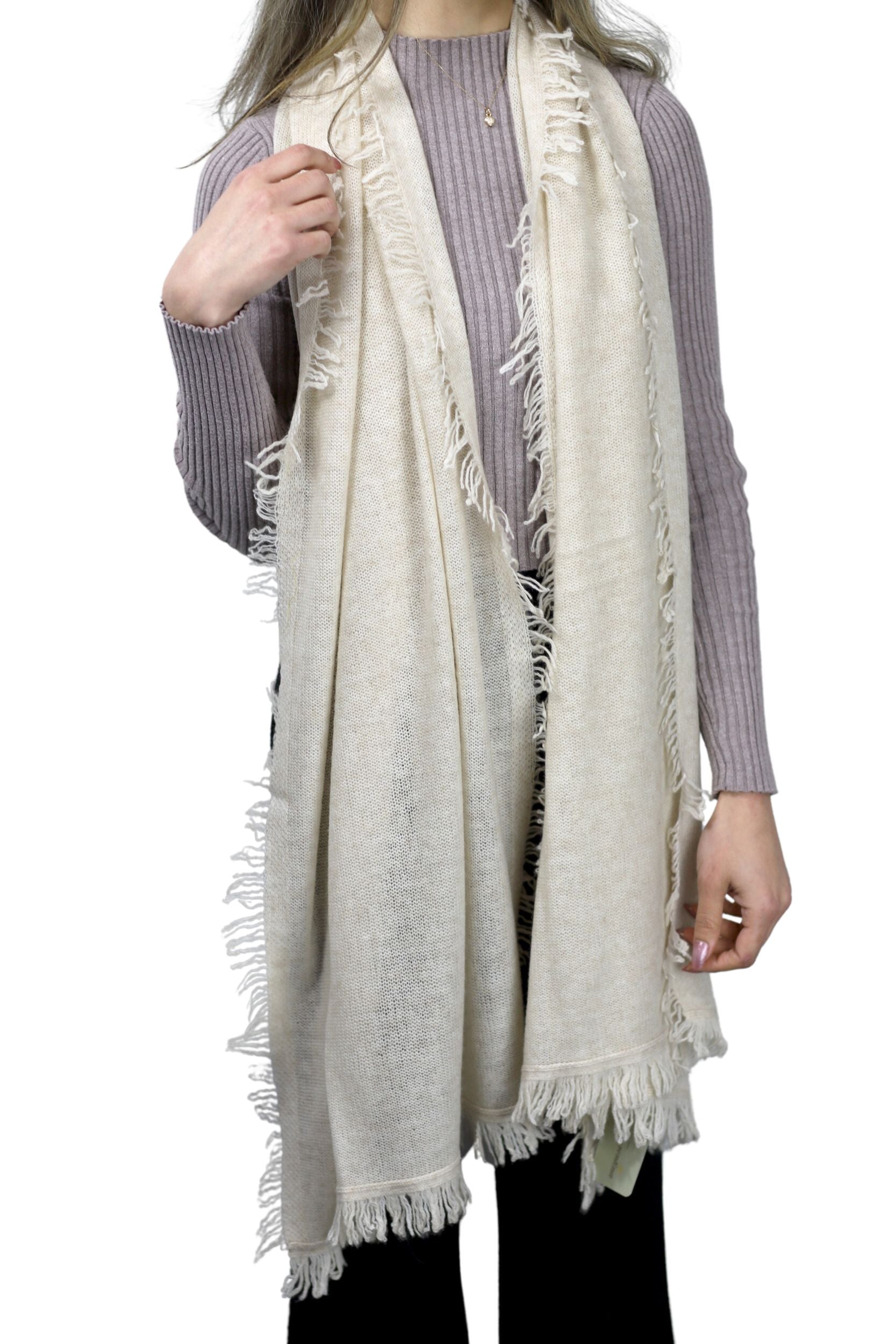 Cashmere Blend Scarf with Fringe Beige - One Size (26 x 80 inches) - Scarf - La Fiorentina 1810015B