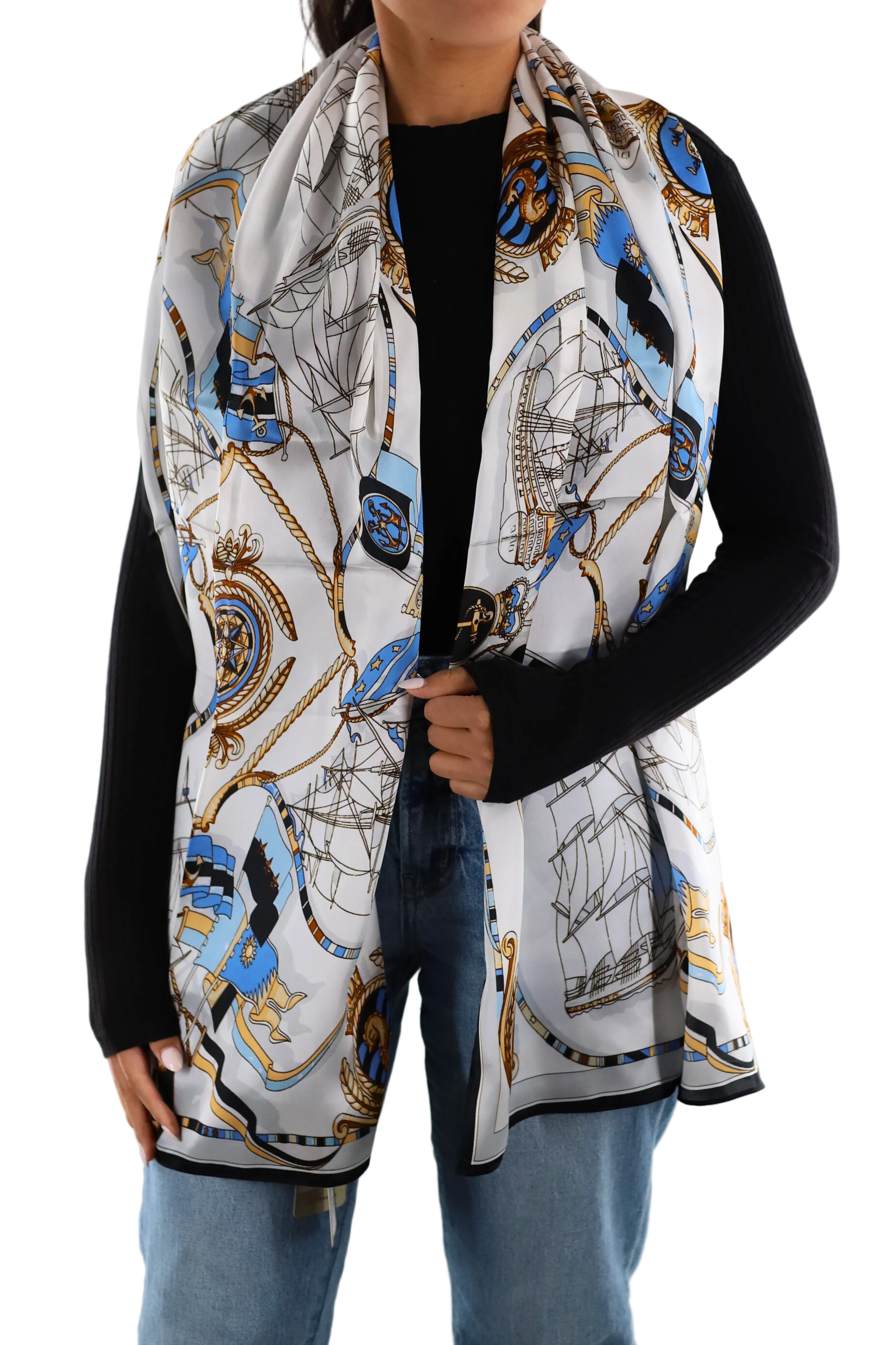 Anchor Print Scarf - Silk Scarf - La Fiorentina