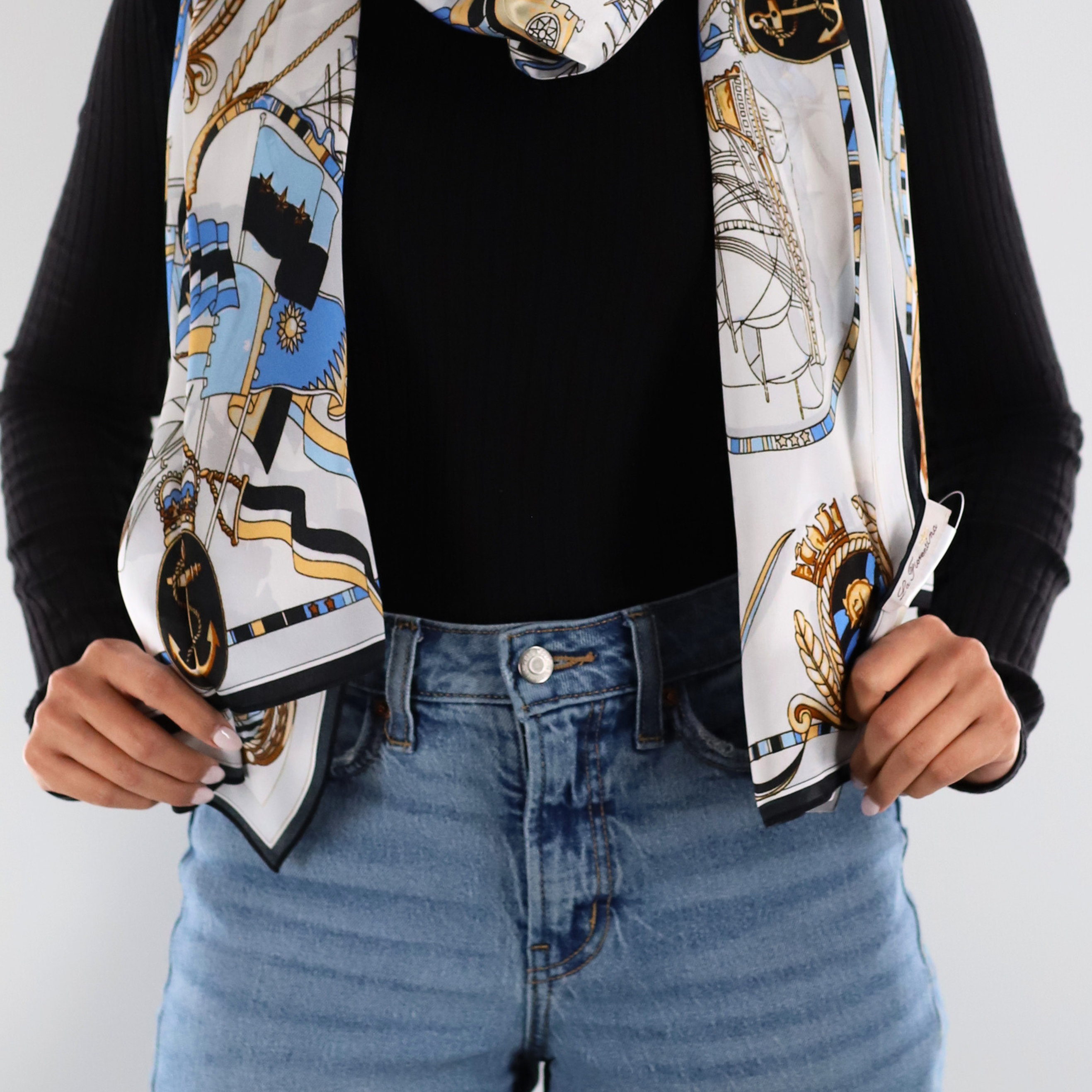 Anchor Print Scarf - Silk Scarf - La Fiorentina