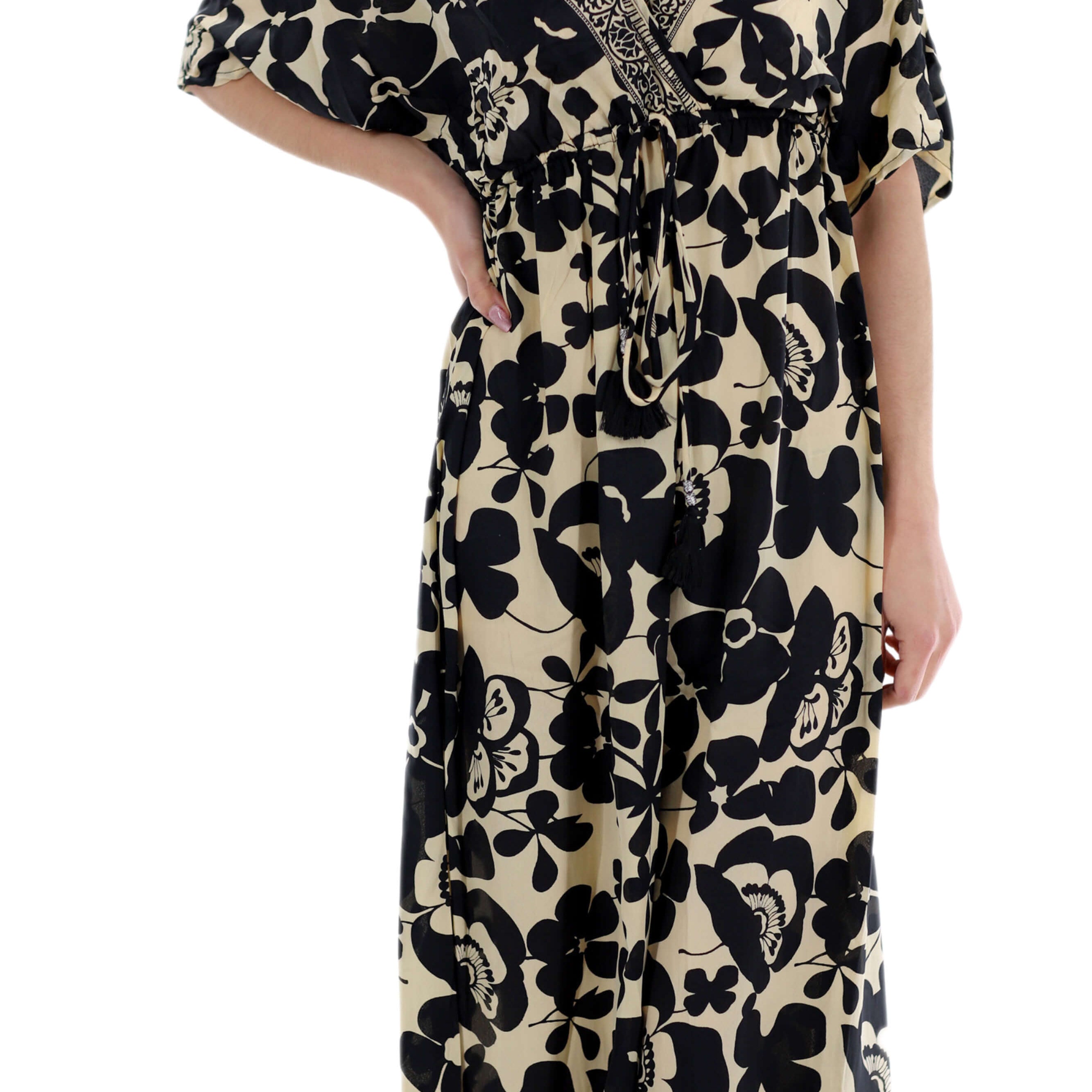 La Fiorentina Women's Floral Surplice V-Neck Maxi Dress - Black
