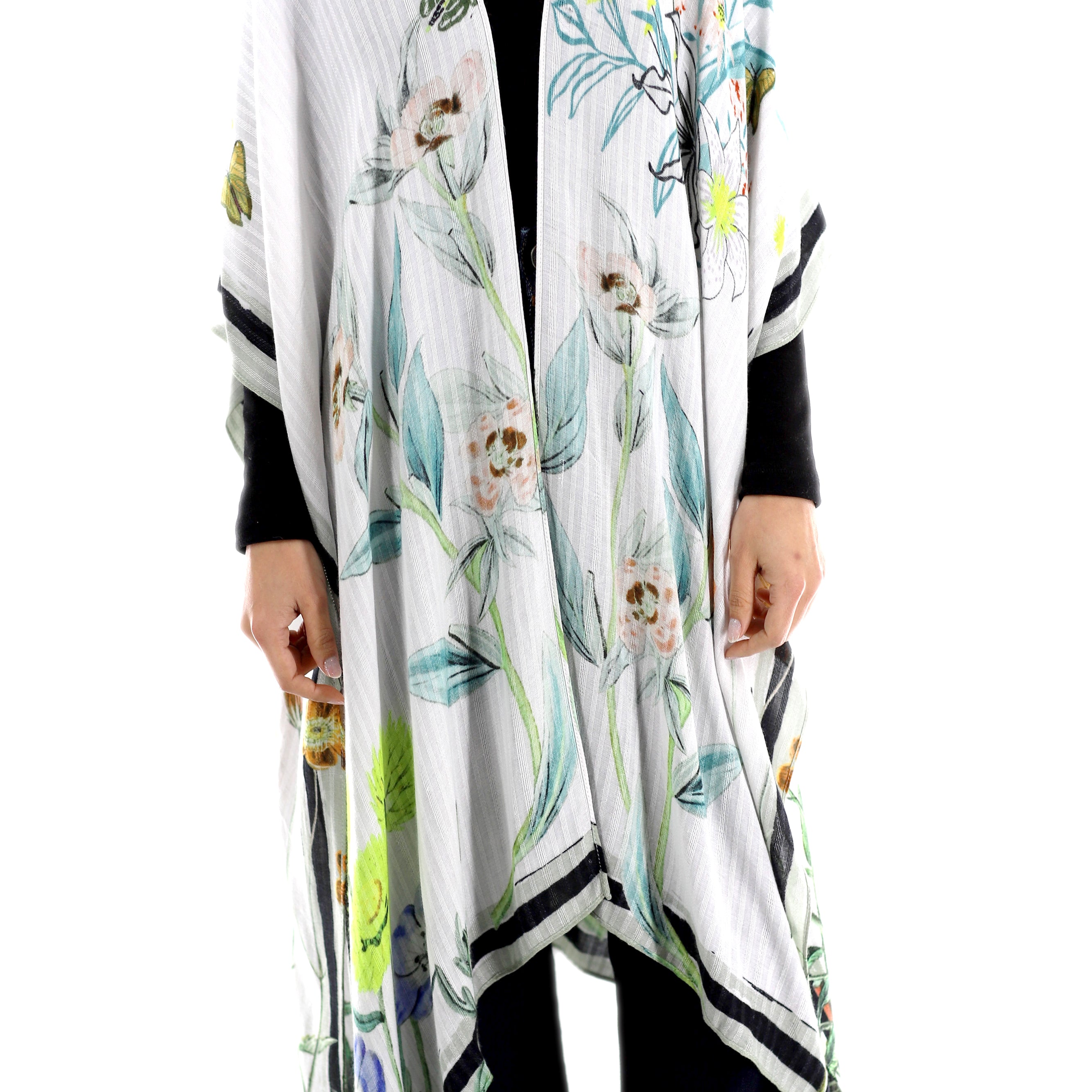 Classic Spring Kimono - Romanic Floral Green - One Size (40x75in)