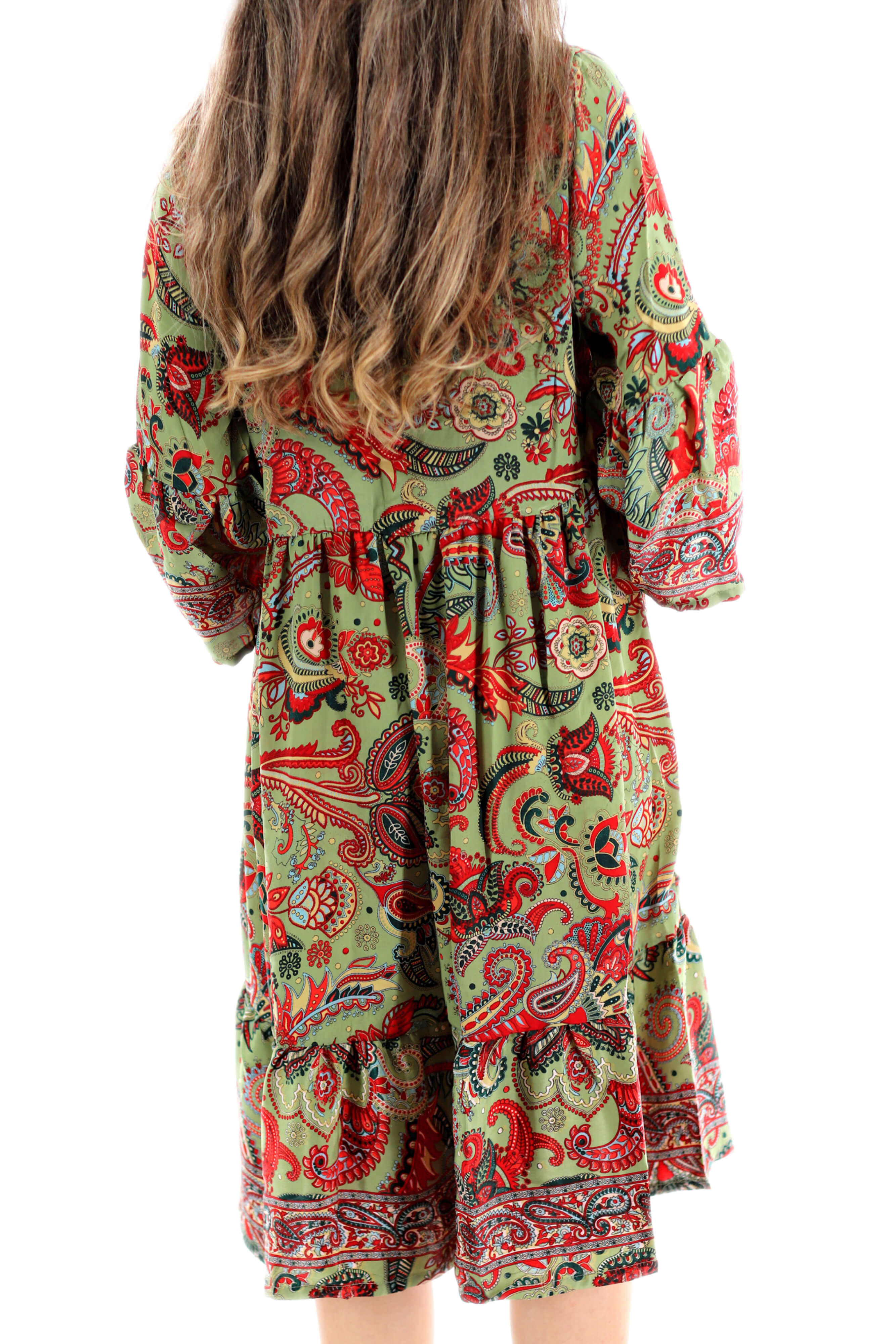 "Capri" Boho Green Flowy Above the Knee Dress