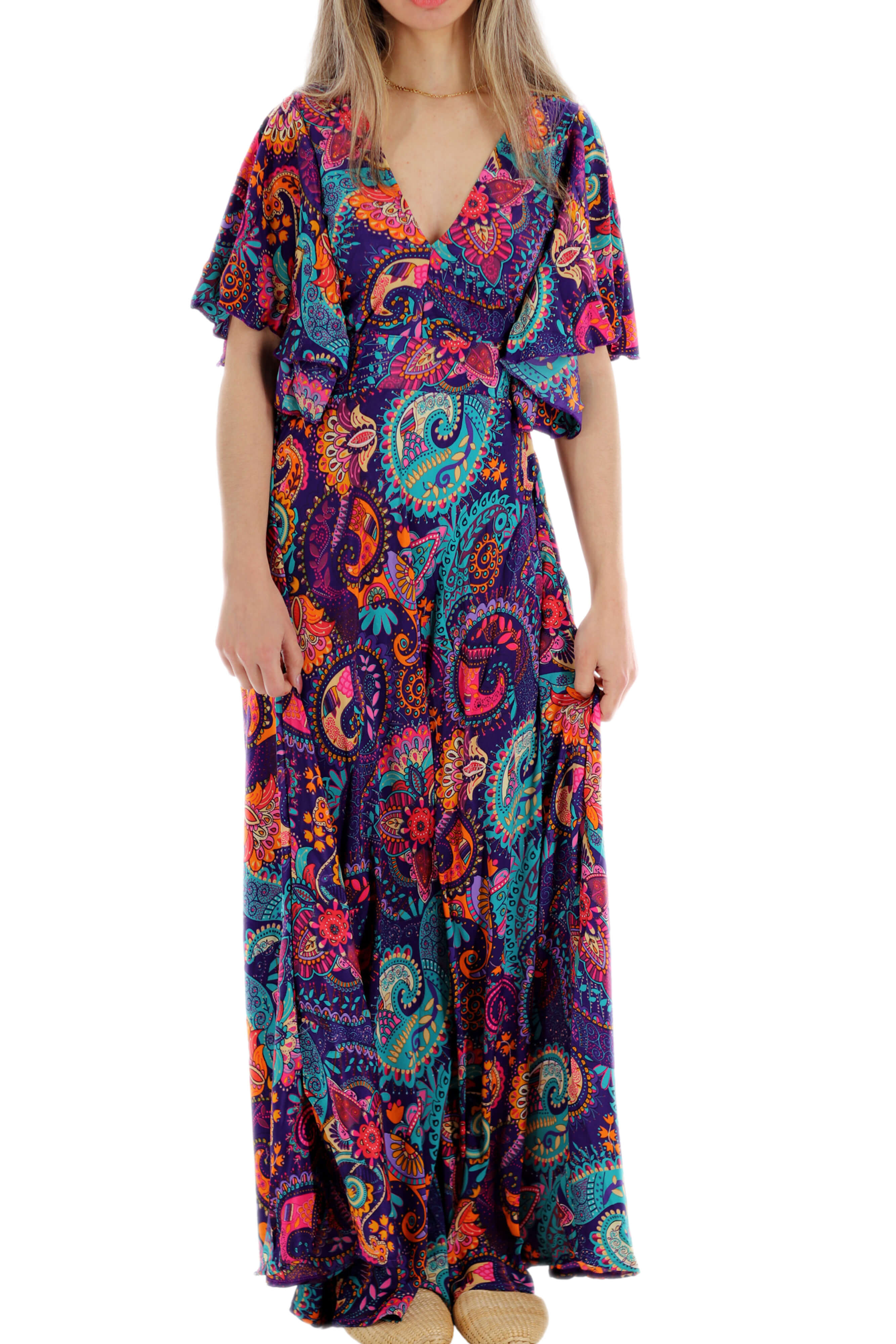 Long Flowy Floral 'Cara' Maxi Dress in Purple