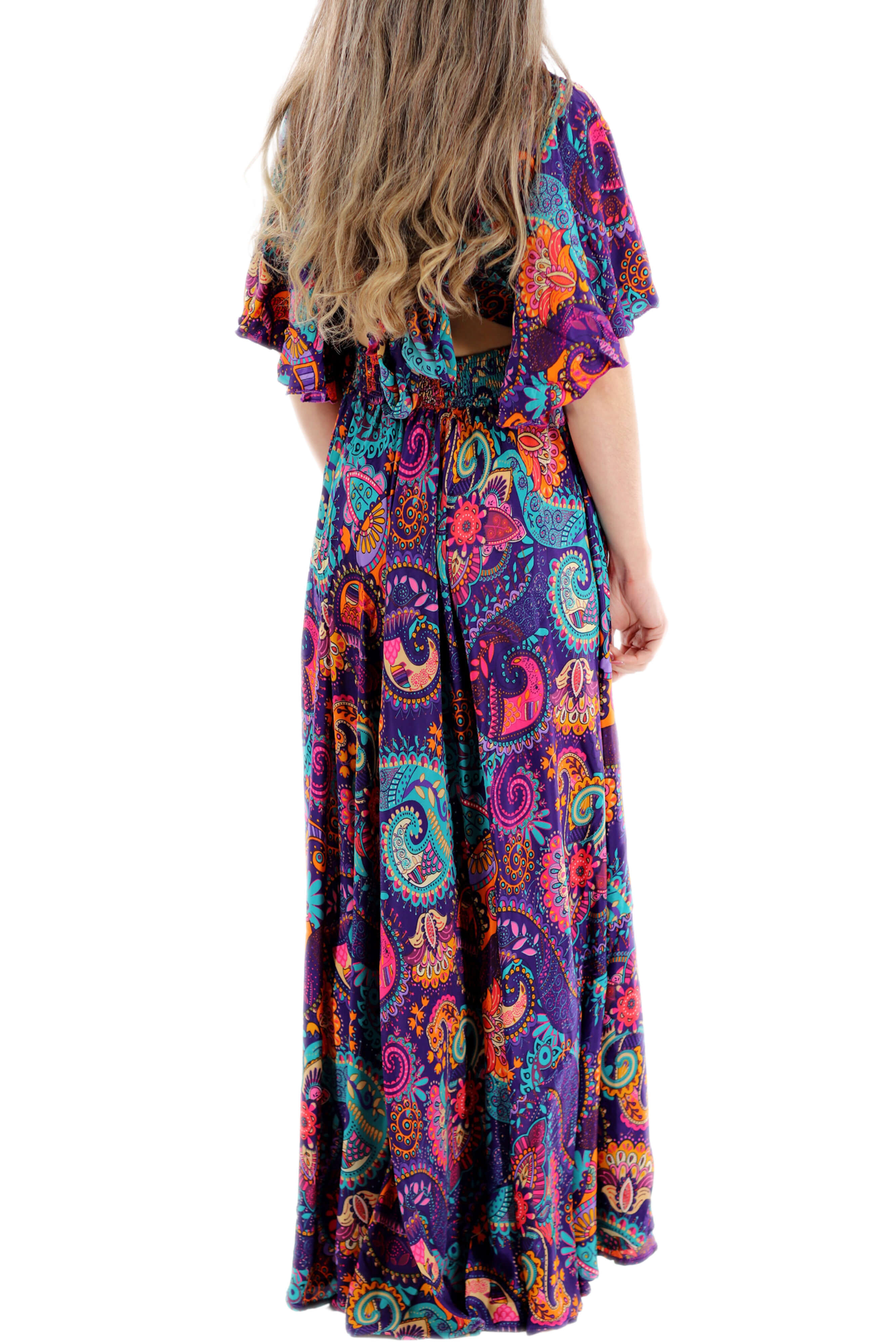 Long Flowy Floral 'Cara' Maxi Dress in Purple