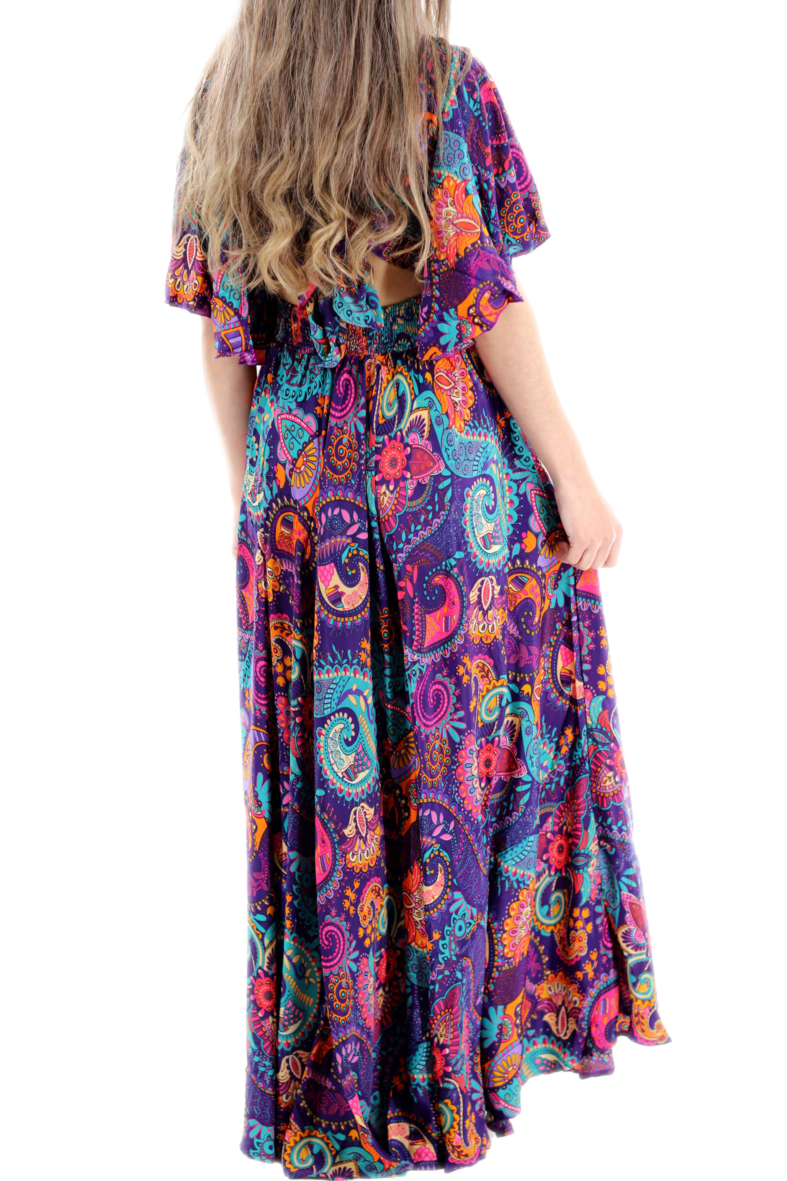 Long Flowy Floral 'Cara' Maxi Dress in Purple