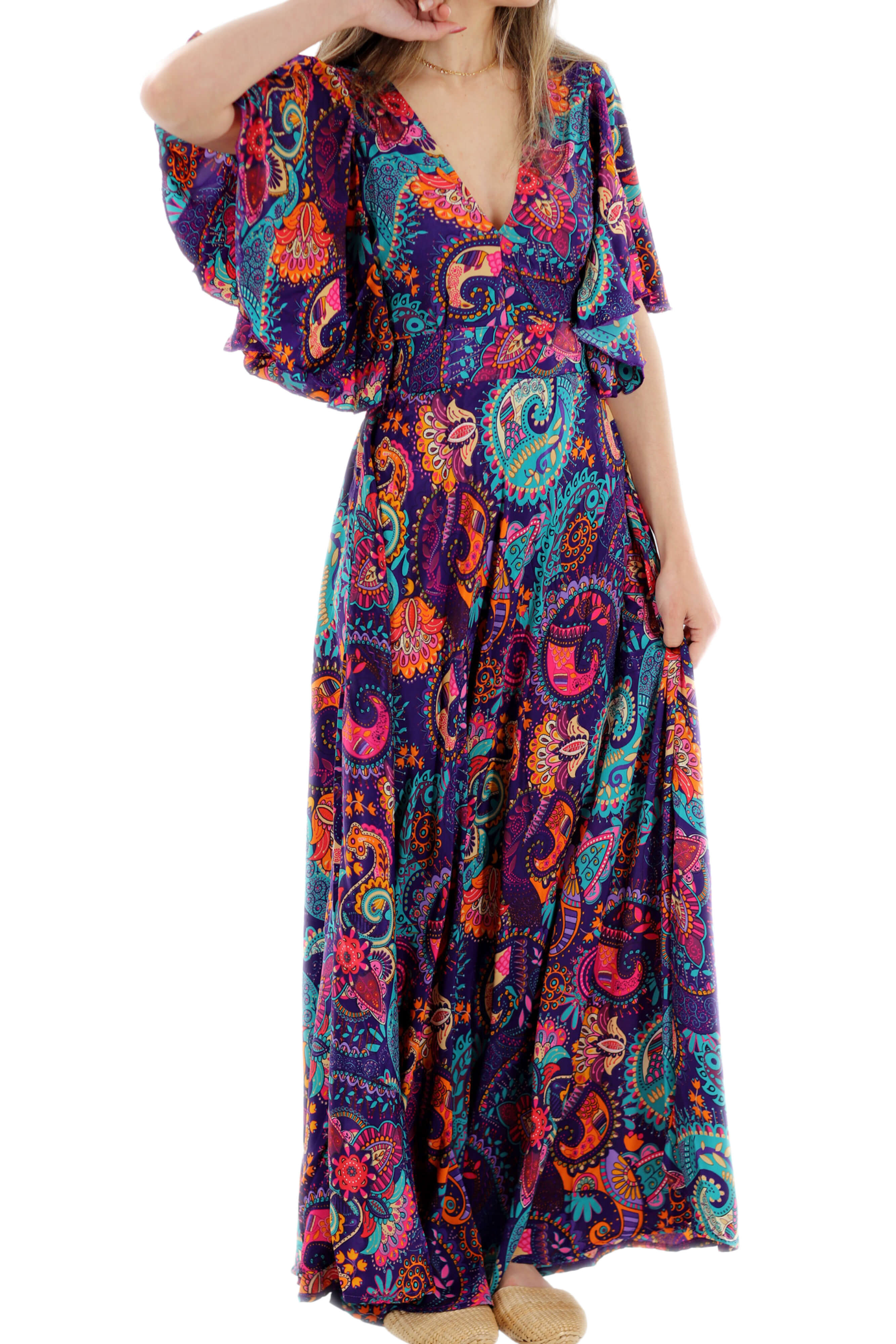 Long Flowy Floral 'Cara' Maxi Dress in Purple