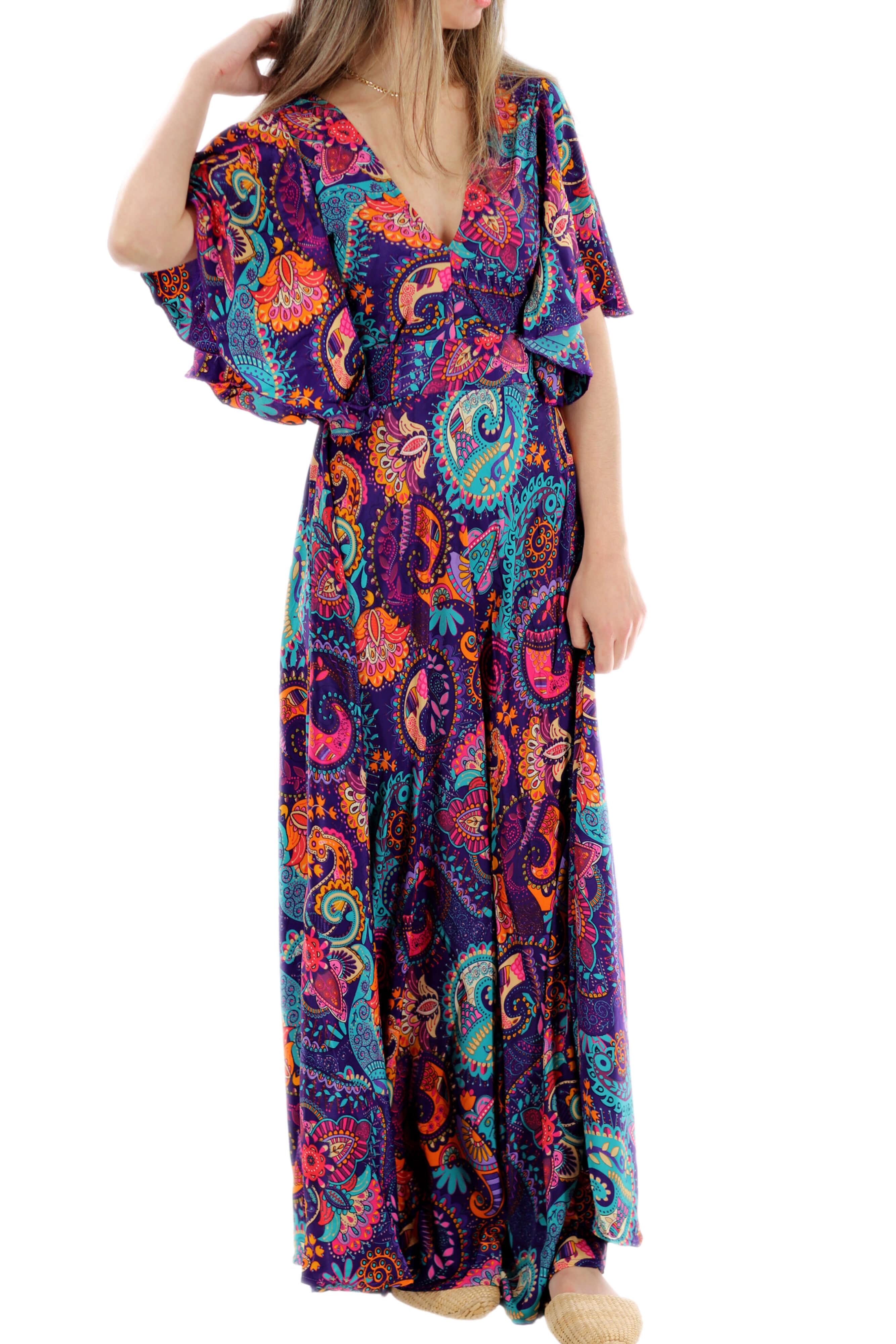 Long Flowy Floral 'Cara' Maxi Dress in Purple