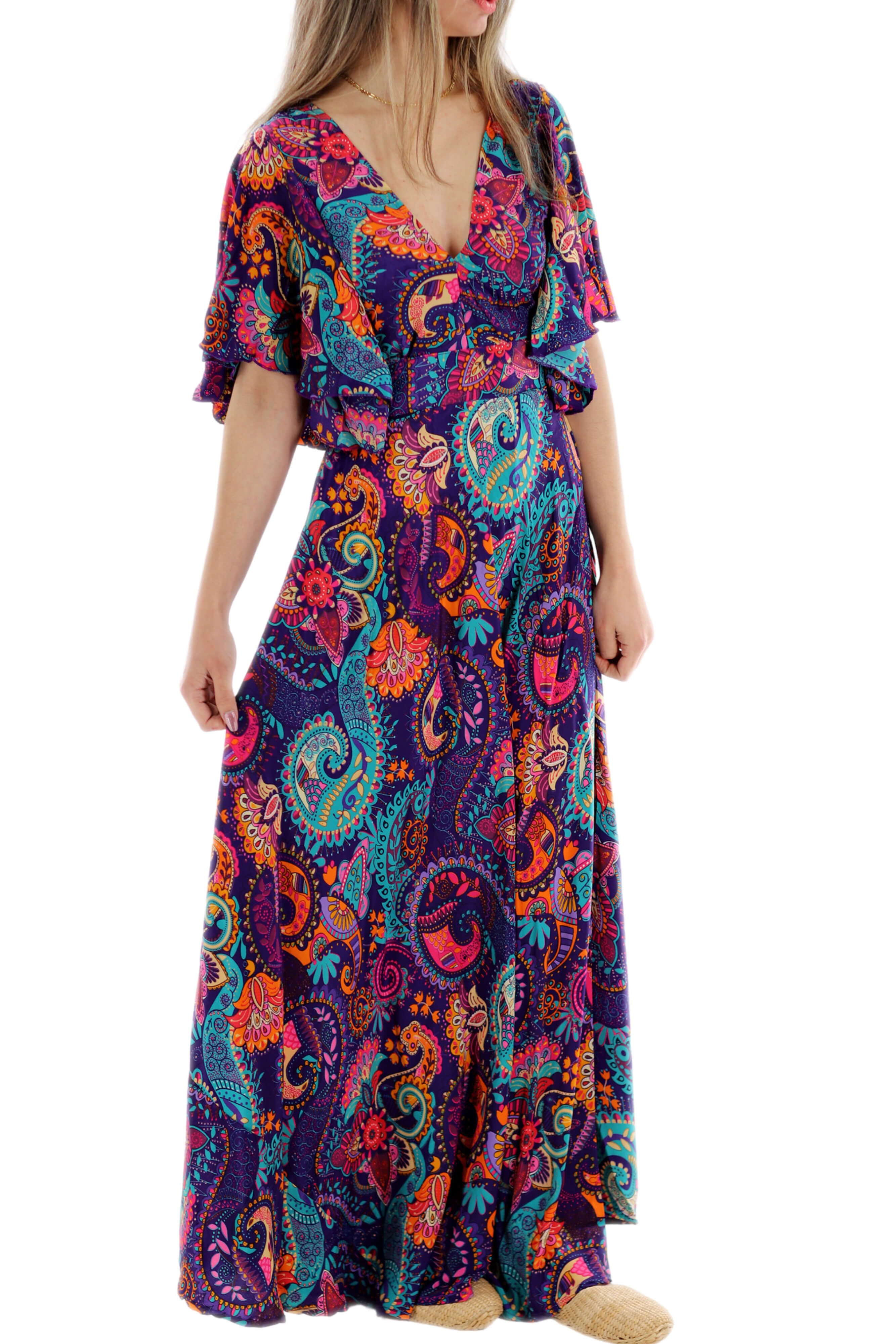 Long Flowy Floral 'Cara' Maxi Dress in Purple