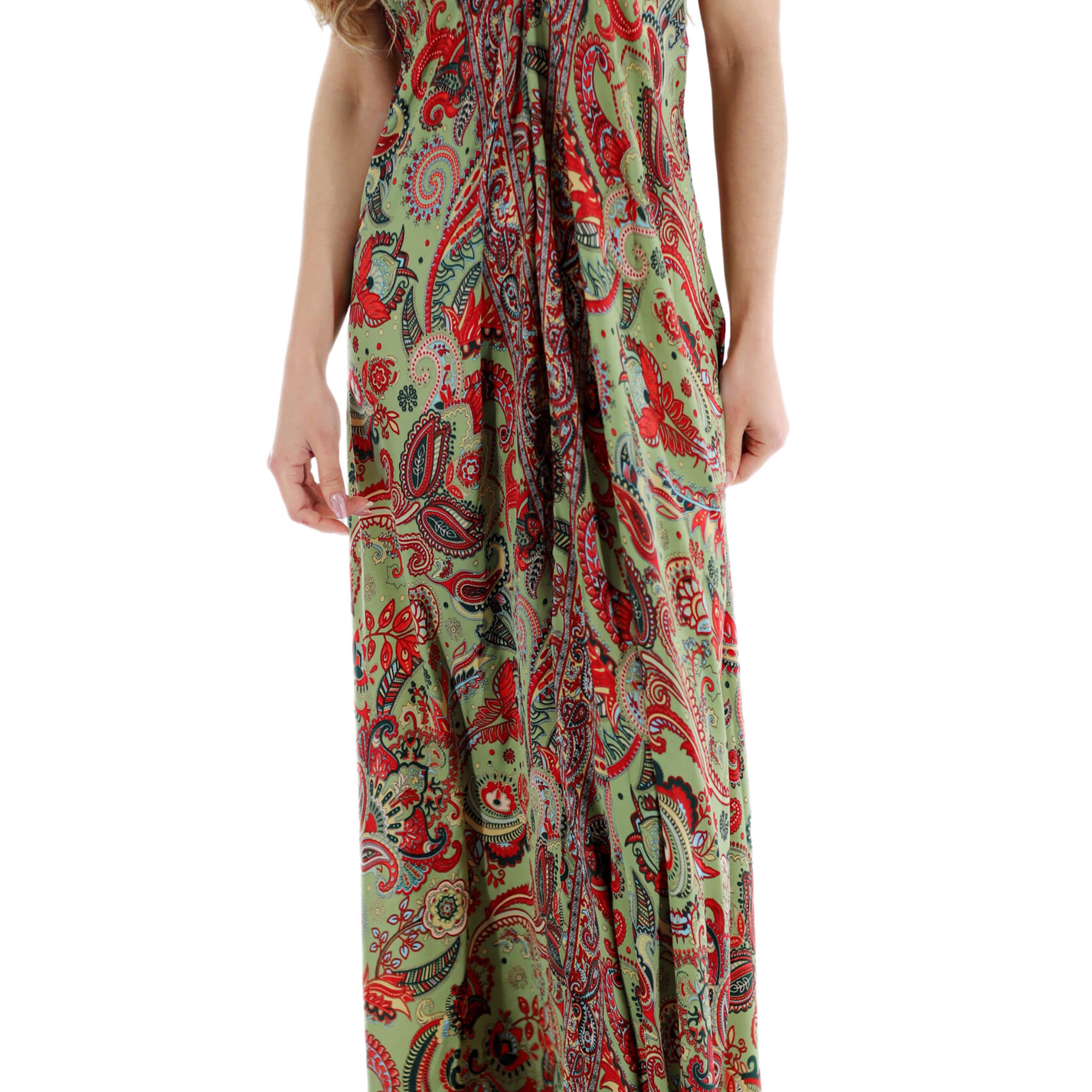 Long Flowy Floral 'Francesca' Maxi Dress in Green