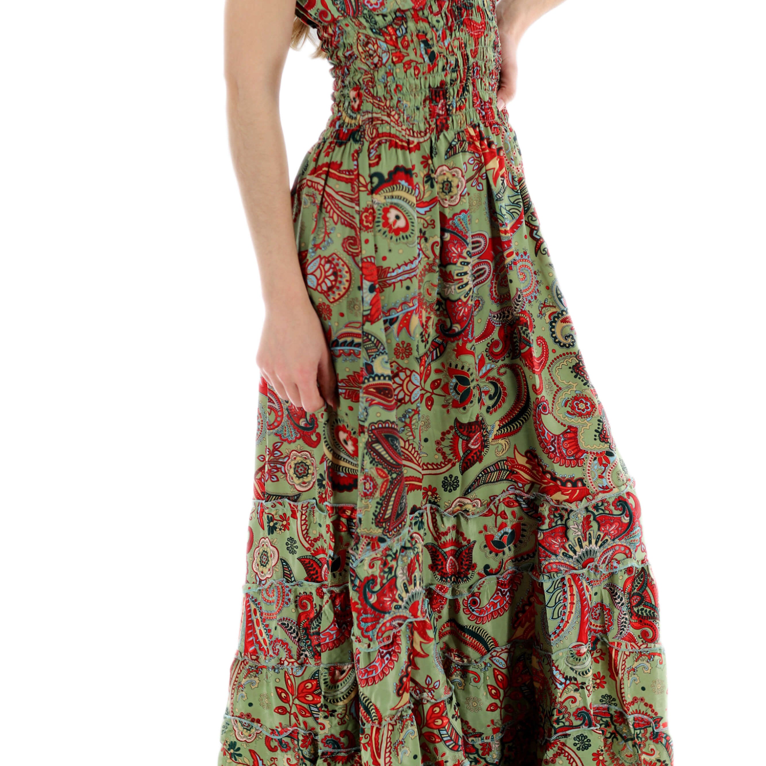 Long Flowy Floral 'Donna' (2024) Maxi Dress in Green