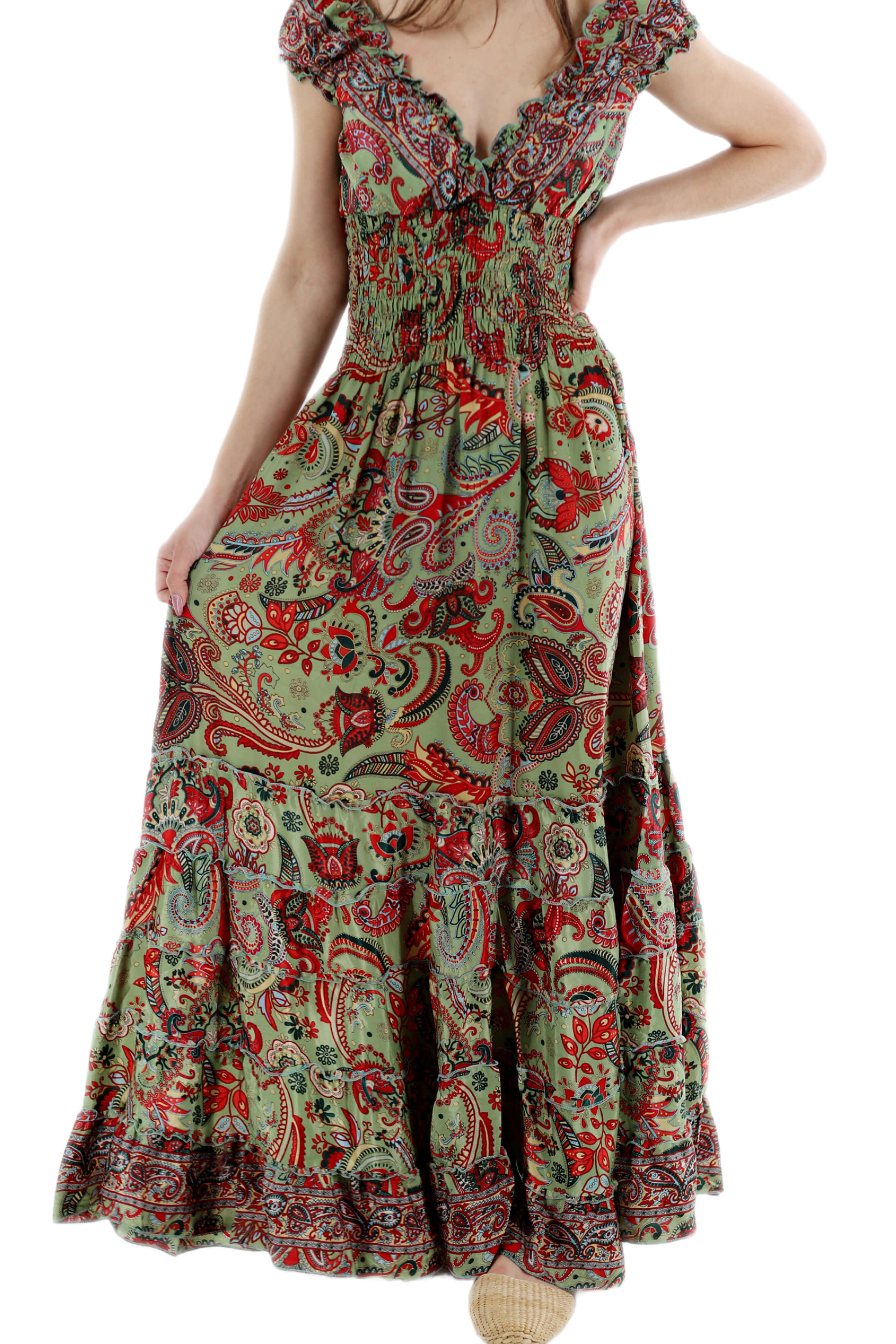 Long Flowy Floral 'Donna' (2024) Maxi Dress in Green