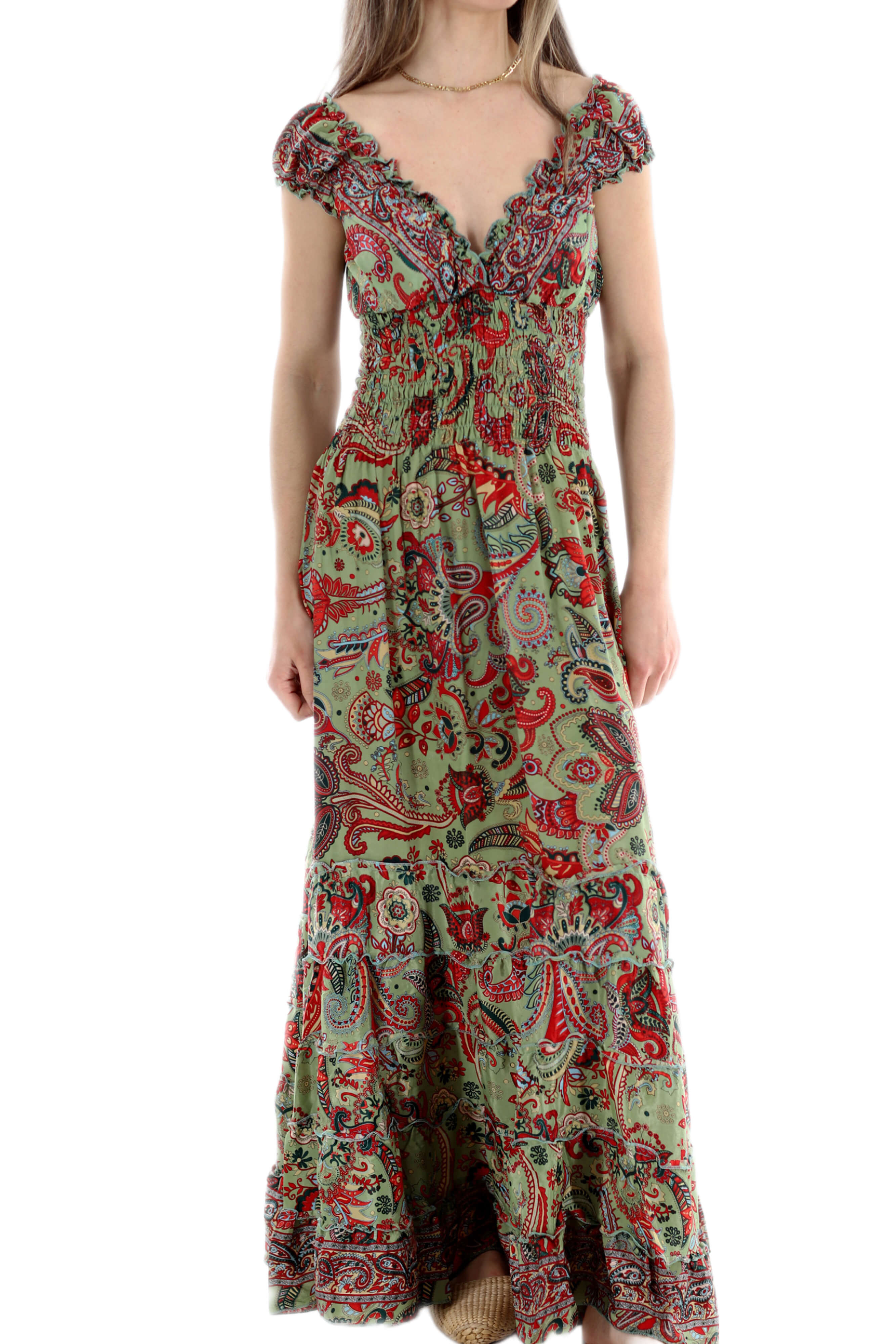 Long Flowy Floral 'Donna' (2024) Maxi Dress in Green